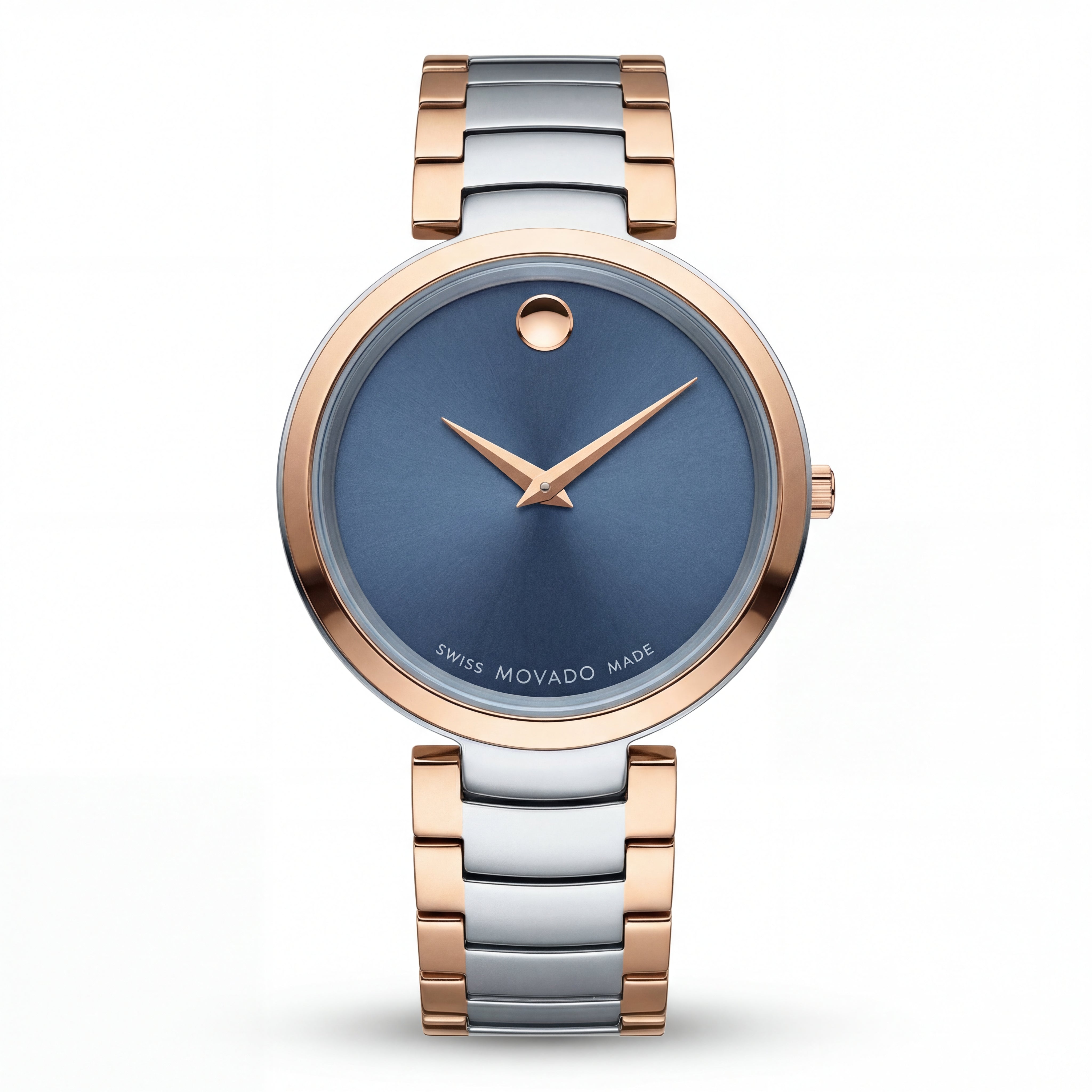 Two-Tone Steel & Rose Gold Minimalist Blue Sunray Dial Luxury Bracelet Watch – Women