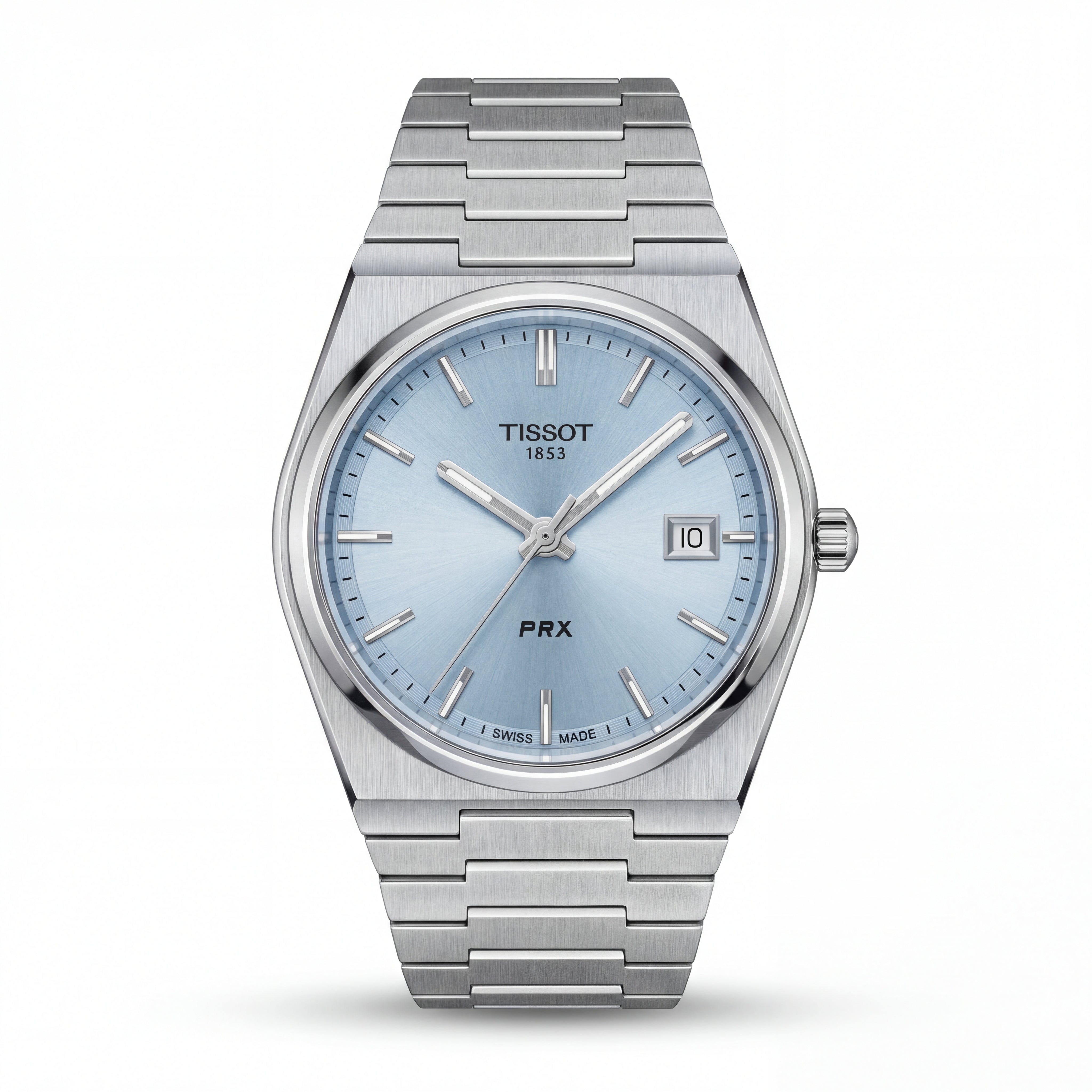 Stainless Steel Integrated Bracelet Ice Blue Sunburst Dial Date Watch – Women
