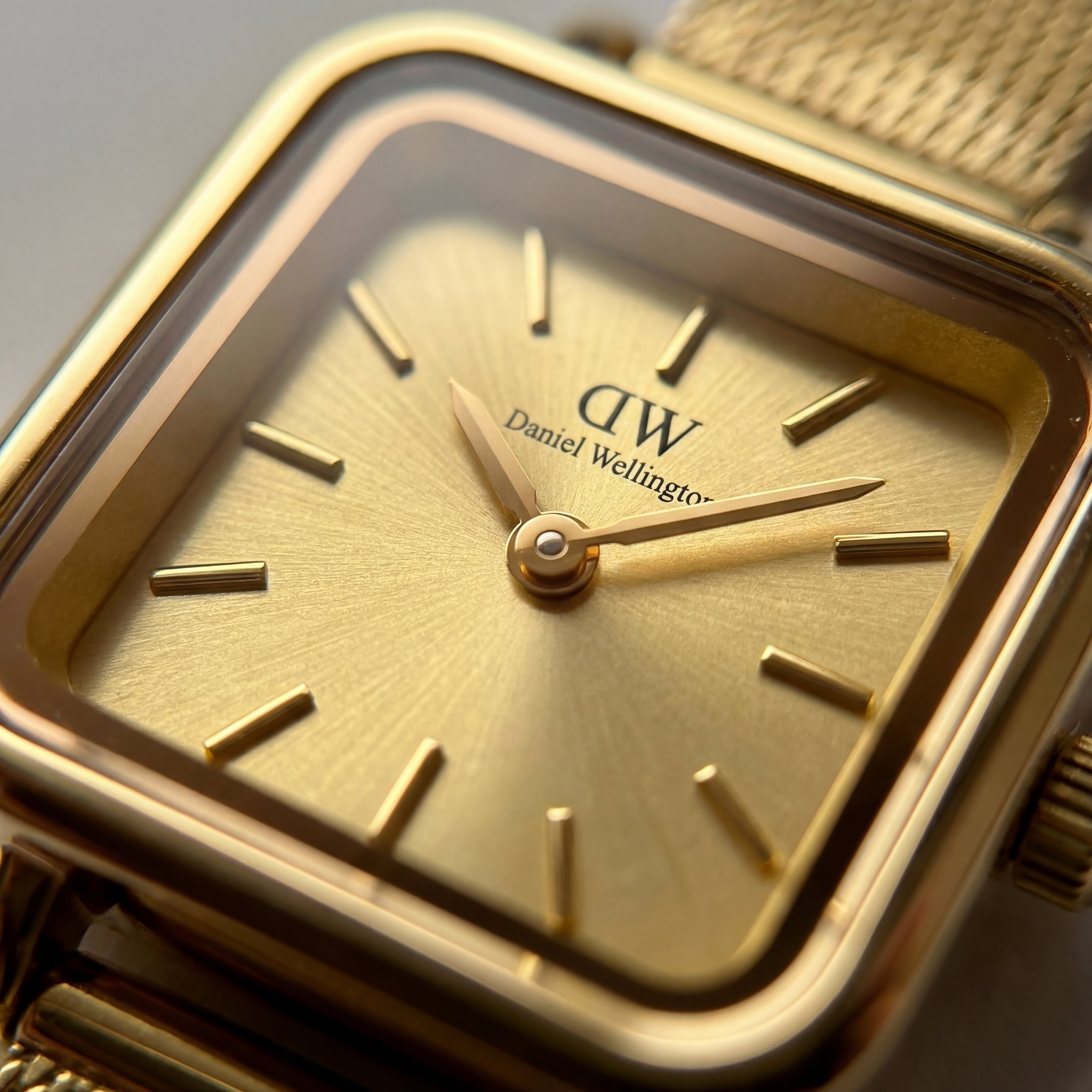 Gold Square Case Champagne Dial Mesh Strap Watch