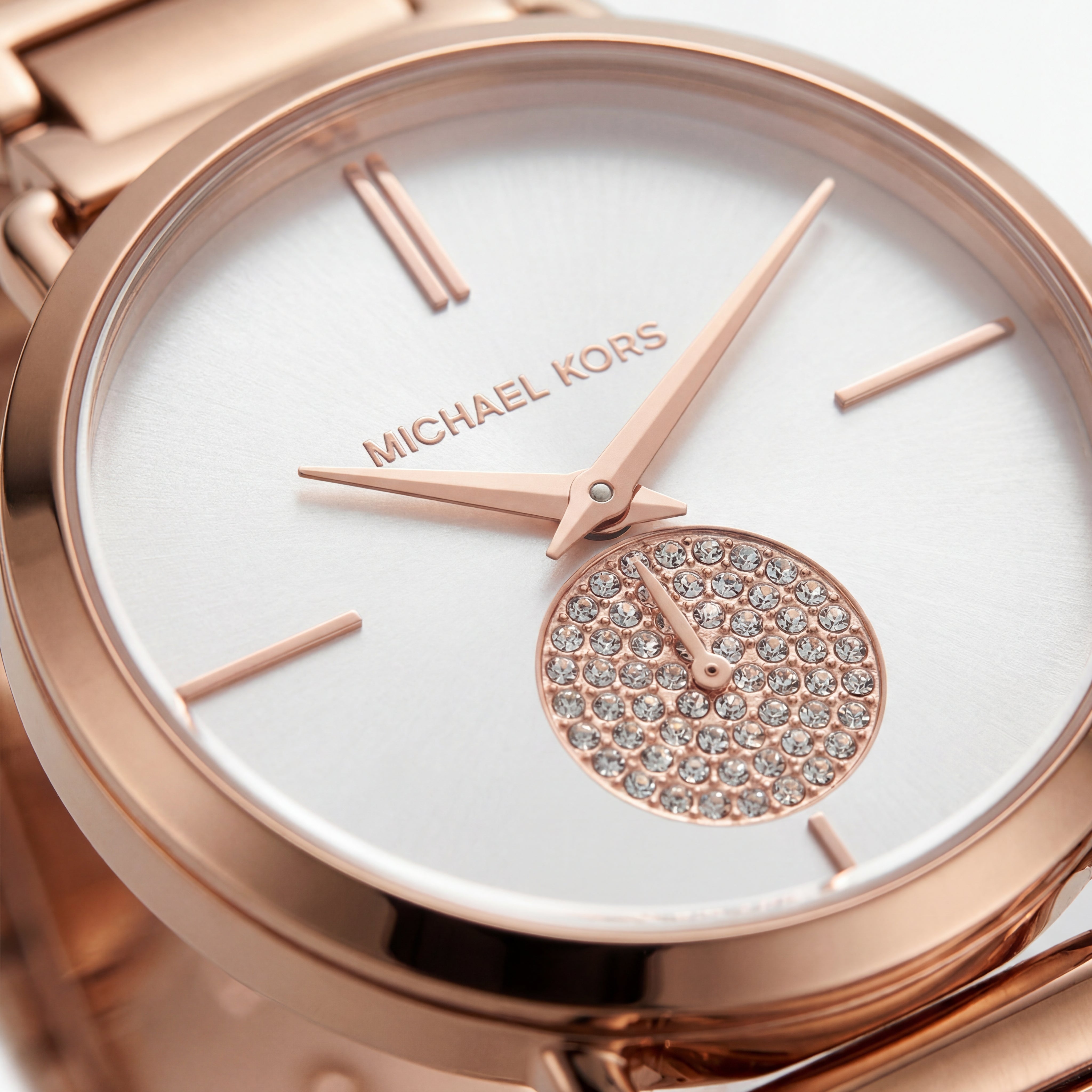 Rose Gold Minimal Crystal Subdial Classic Bracelet Watch