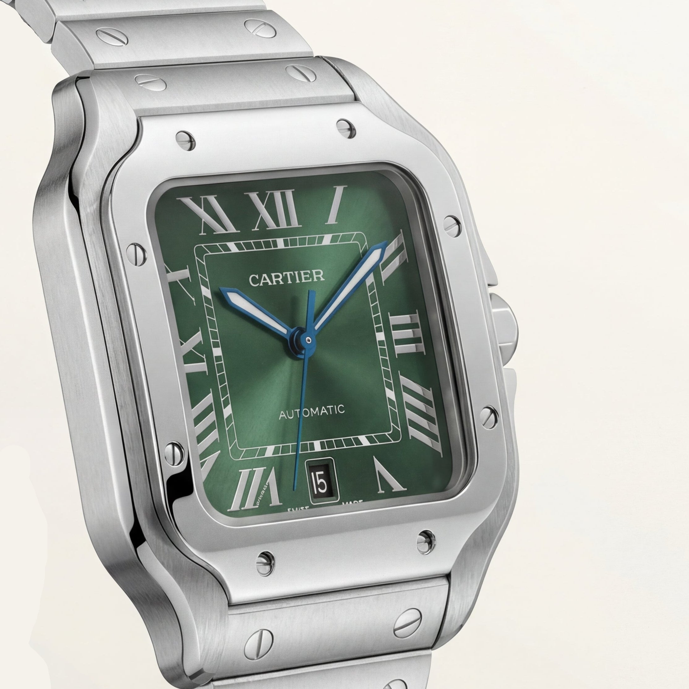 Emerald Green Square Automatic Roman Dial Steel Watch