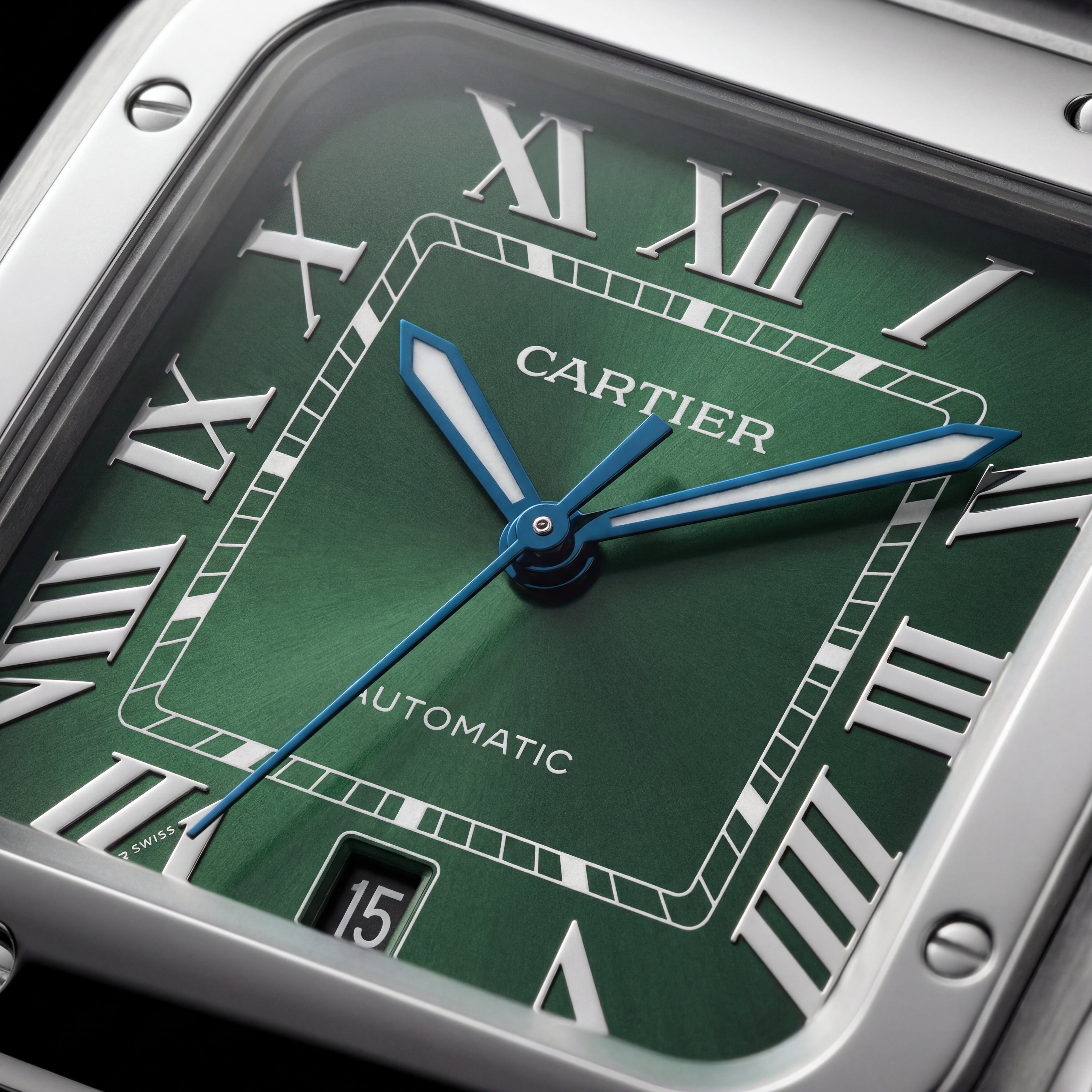 Emerald Green Square Automatic Roman Dial Steel Watch