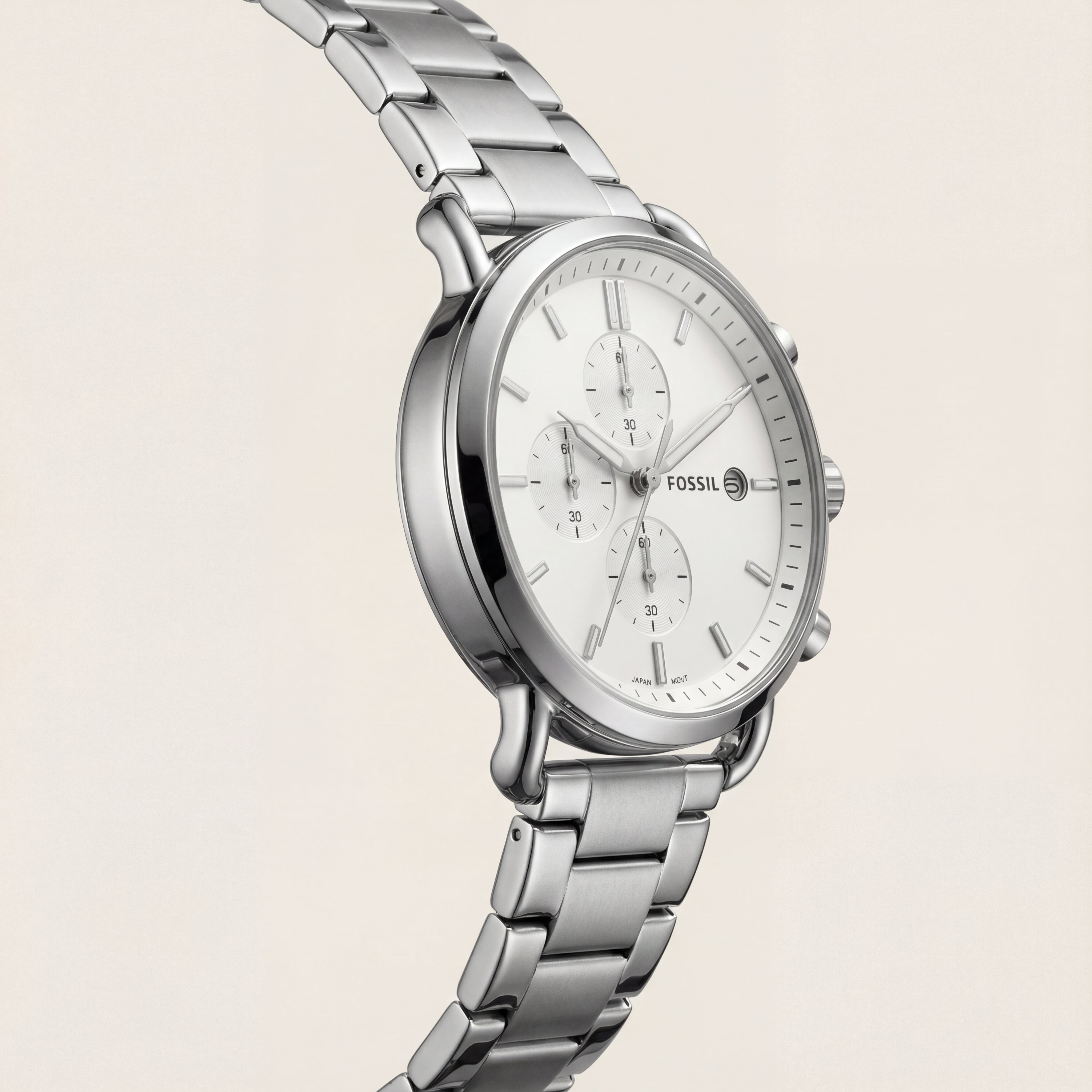 Classic Silver White Dial Stainless Steel Chronograph Watch