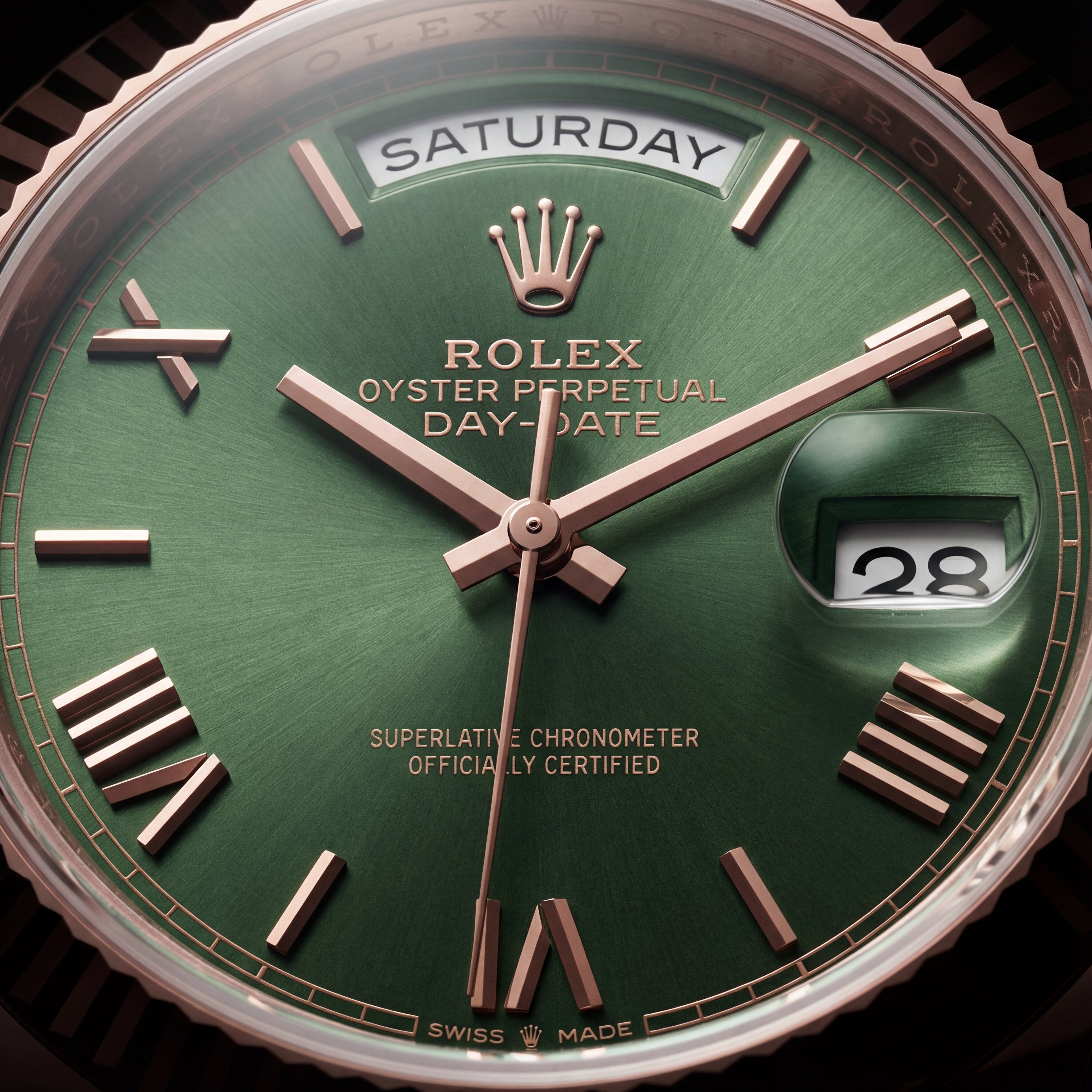 Rose Gold Green Dial Day-Date Luxury Steel Watch