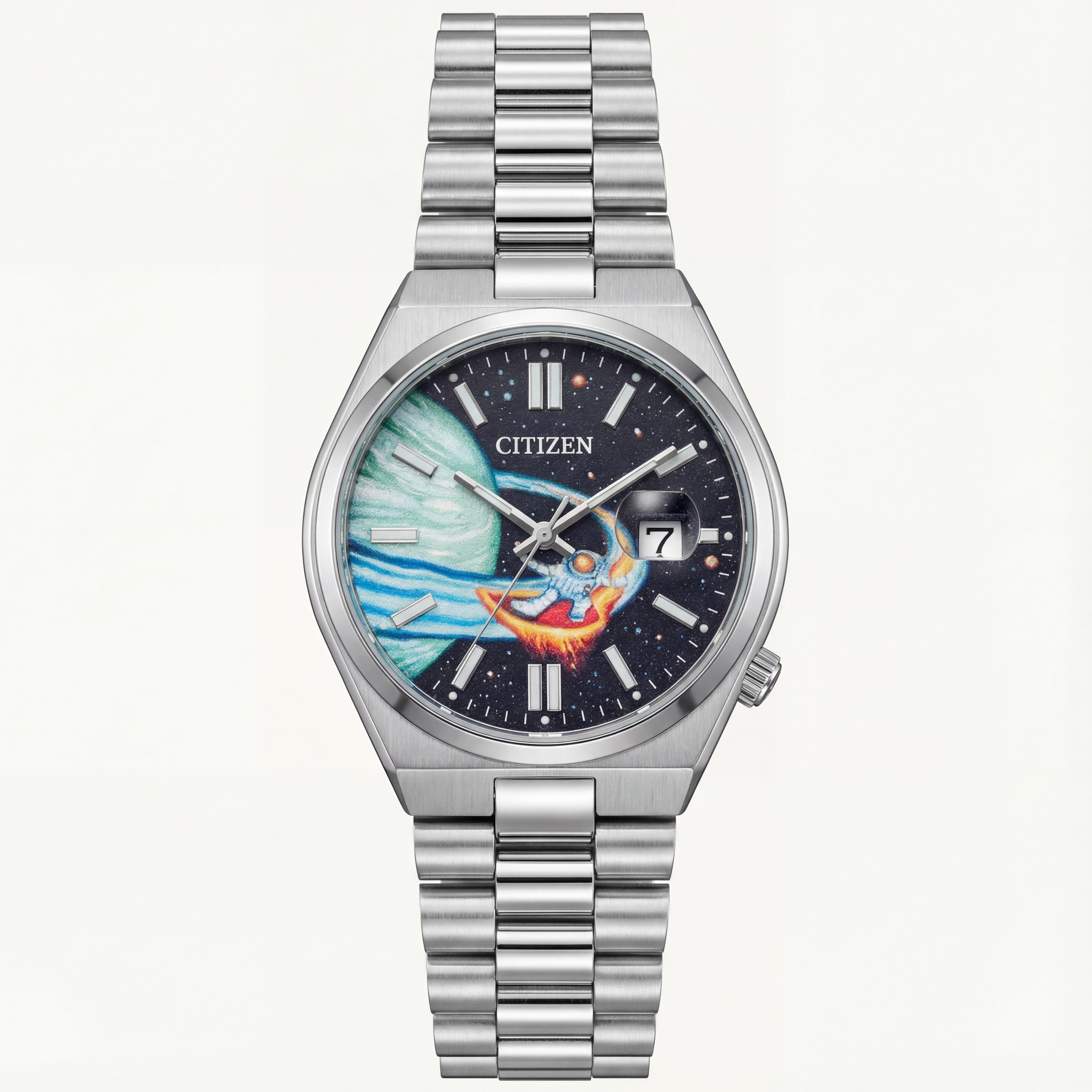 Celestial Astronaut Art Dial Stainless Steel Date Watch