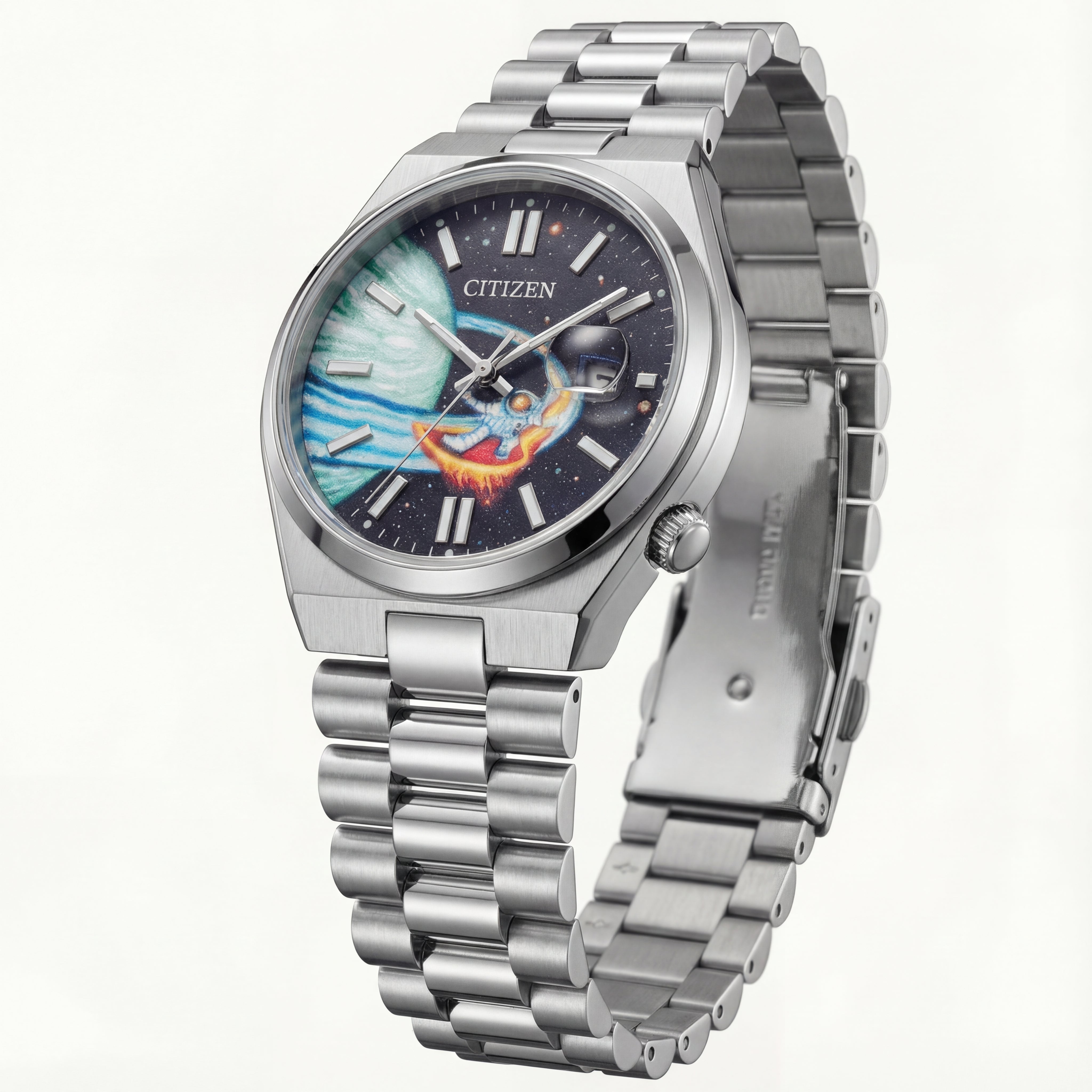 Celestial Astronaut Art Dial Stainless Steel Date Watch
