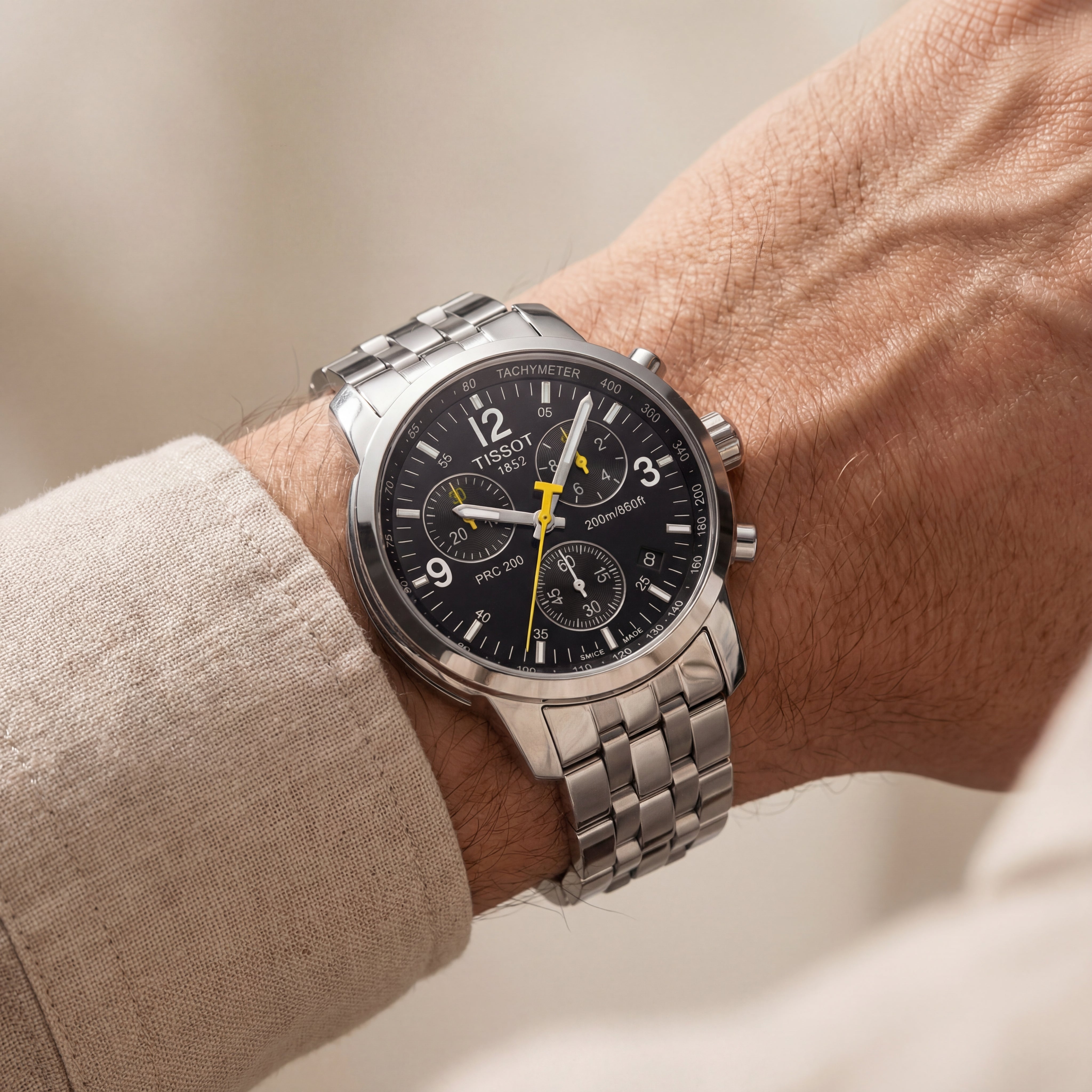 Men’s Premium Chronograph Stainless Steel Watch with Black Dial