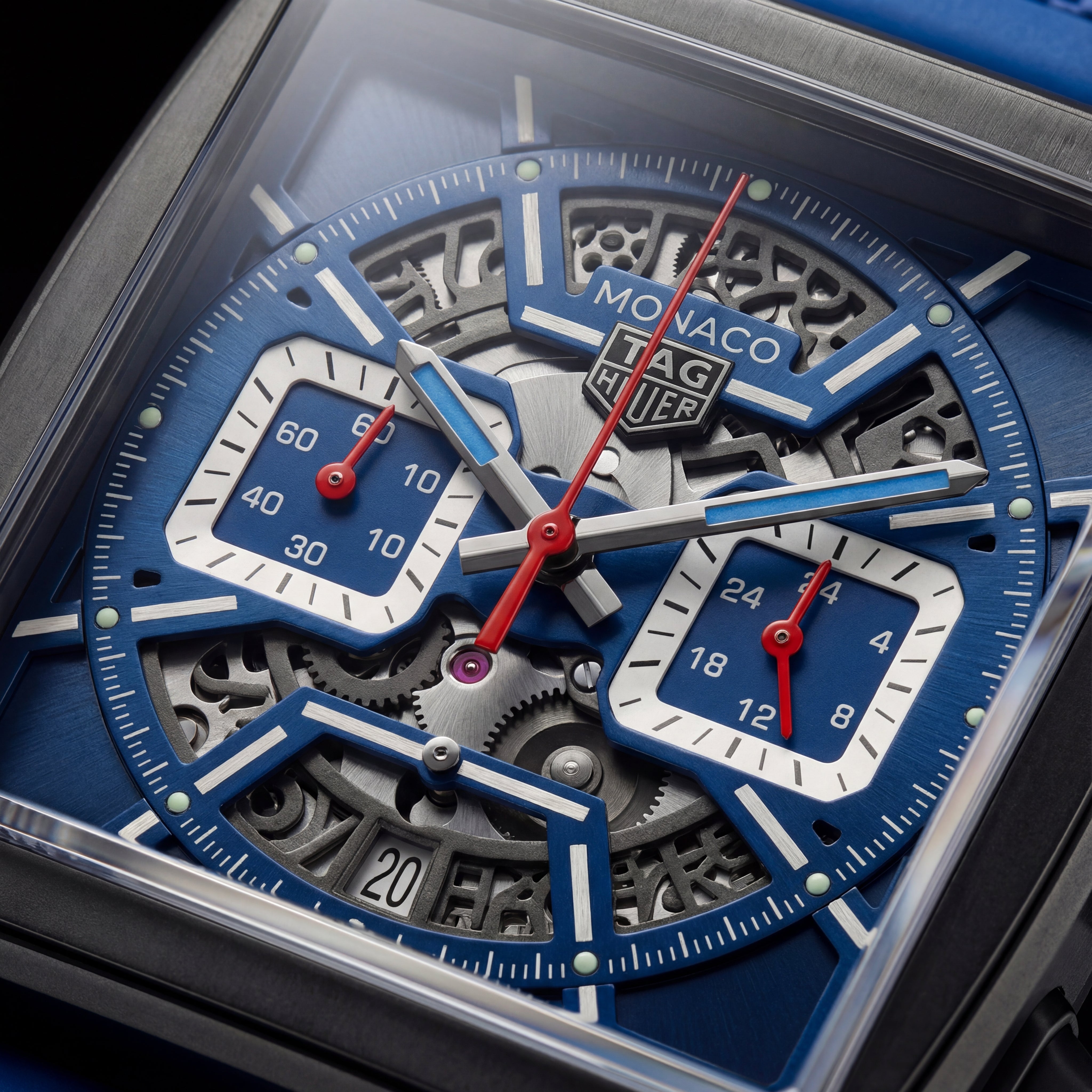 Square Skeleton Chronograph Watch with Blue Sport Strap