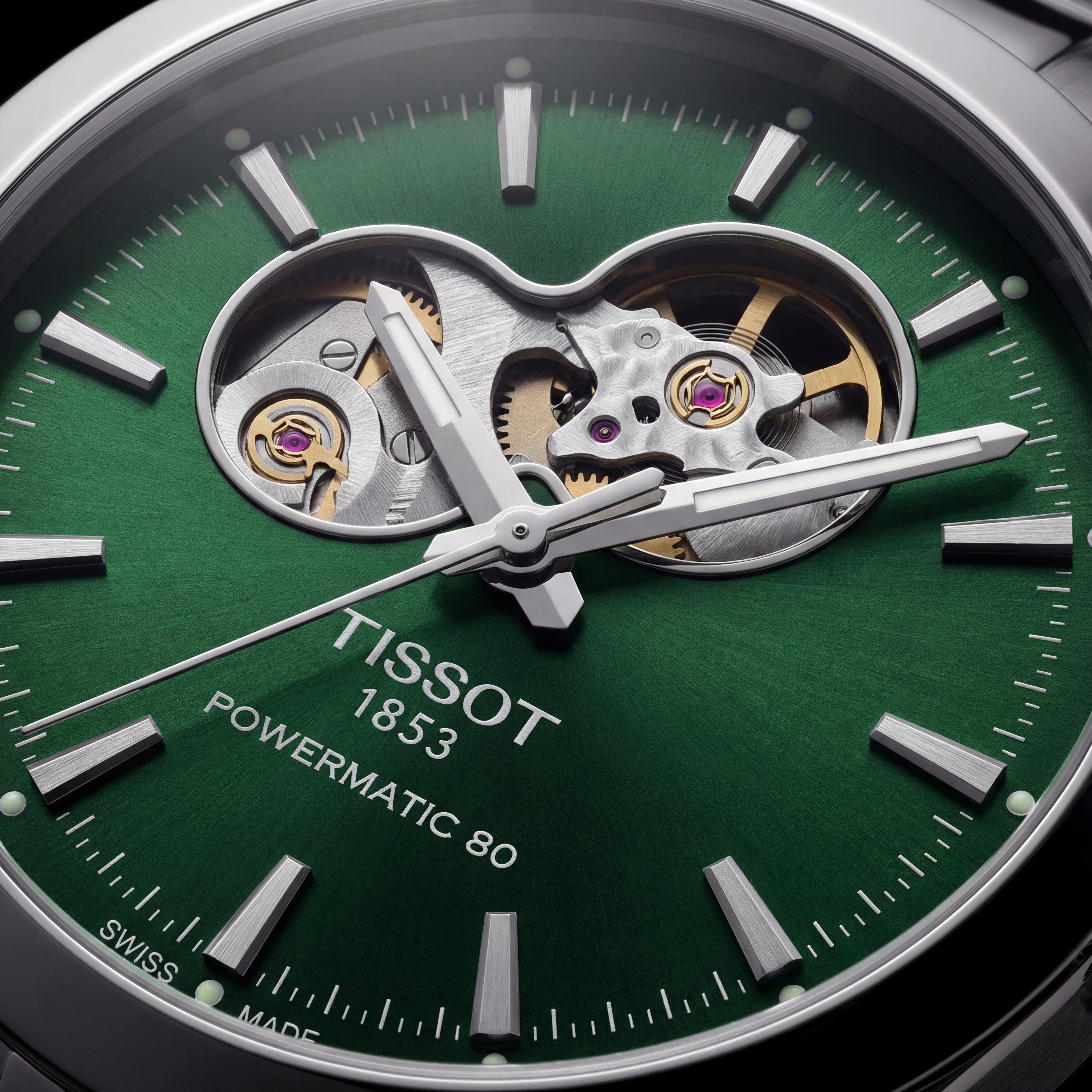Emerald Green Open-Heart Automatic Steel Watch
