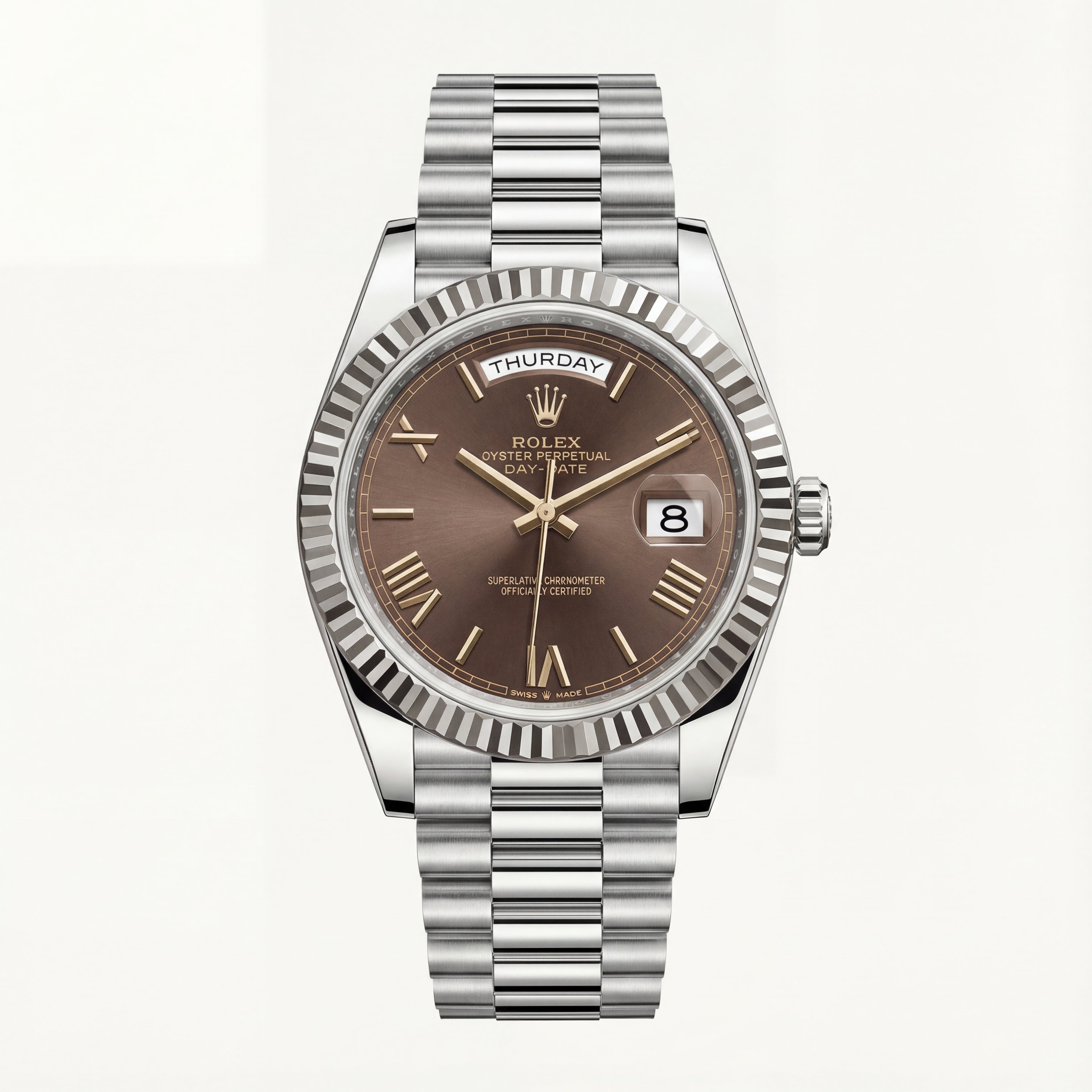 Centrix Chocolate Brown Day-Date Automatic Silver Watch