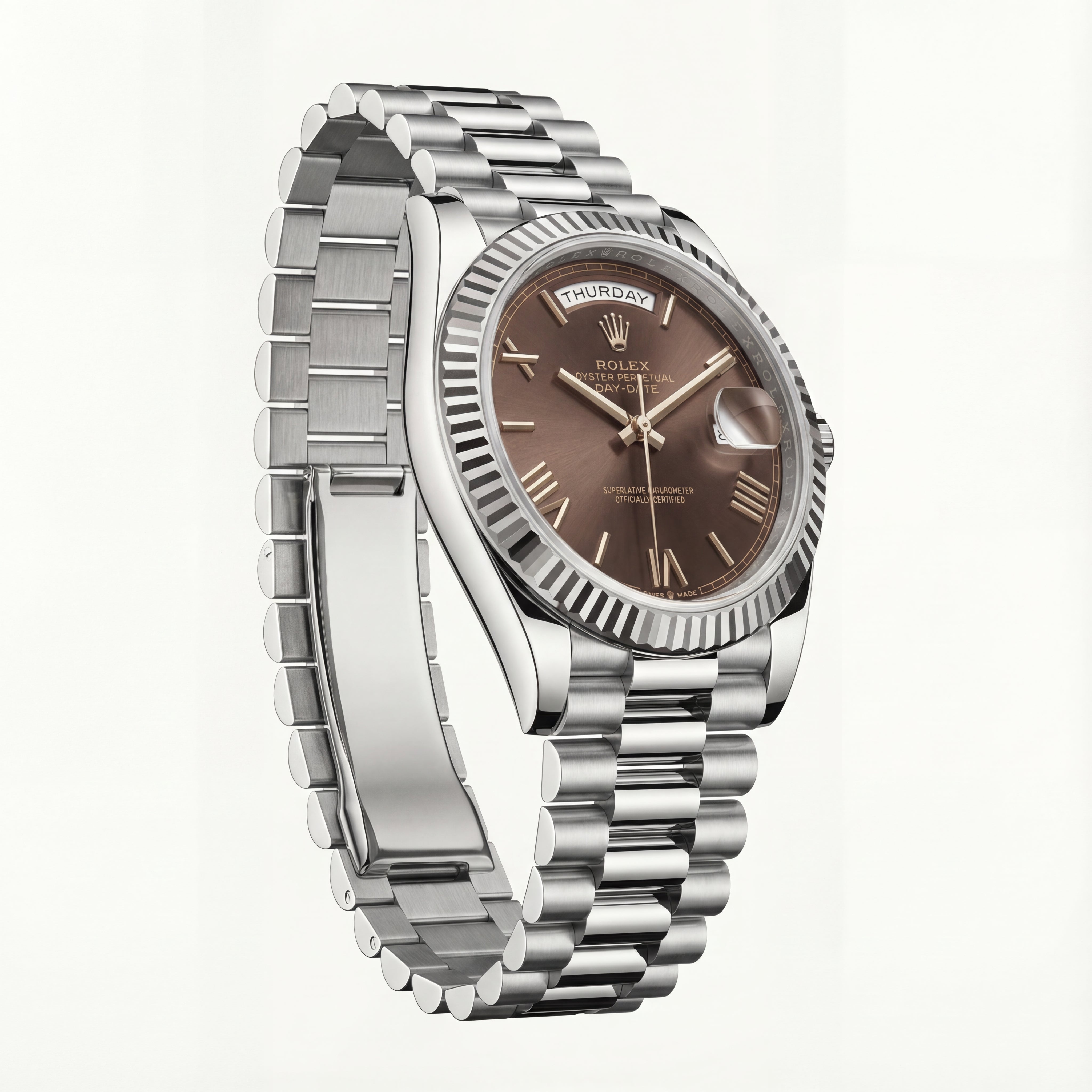 Centrix Chocolate Brown Day-Date Automatic Silver Watch