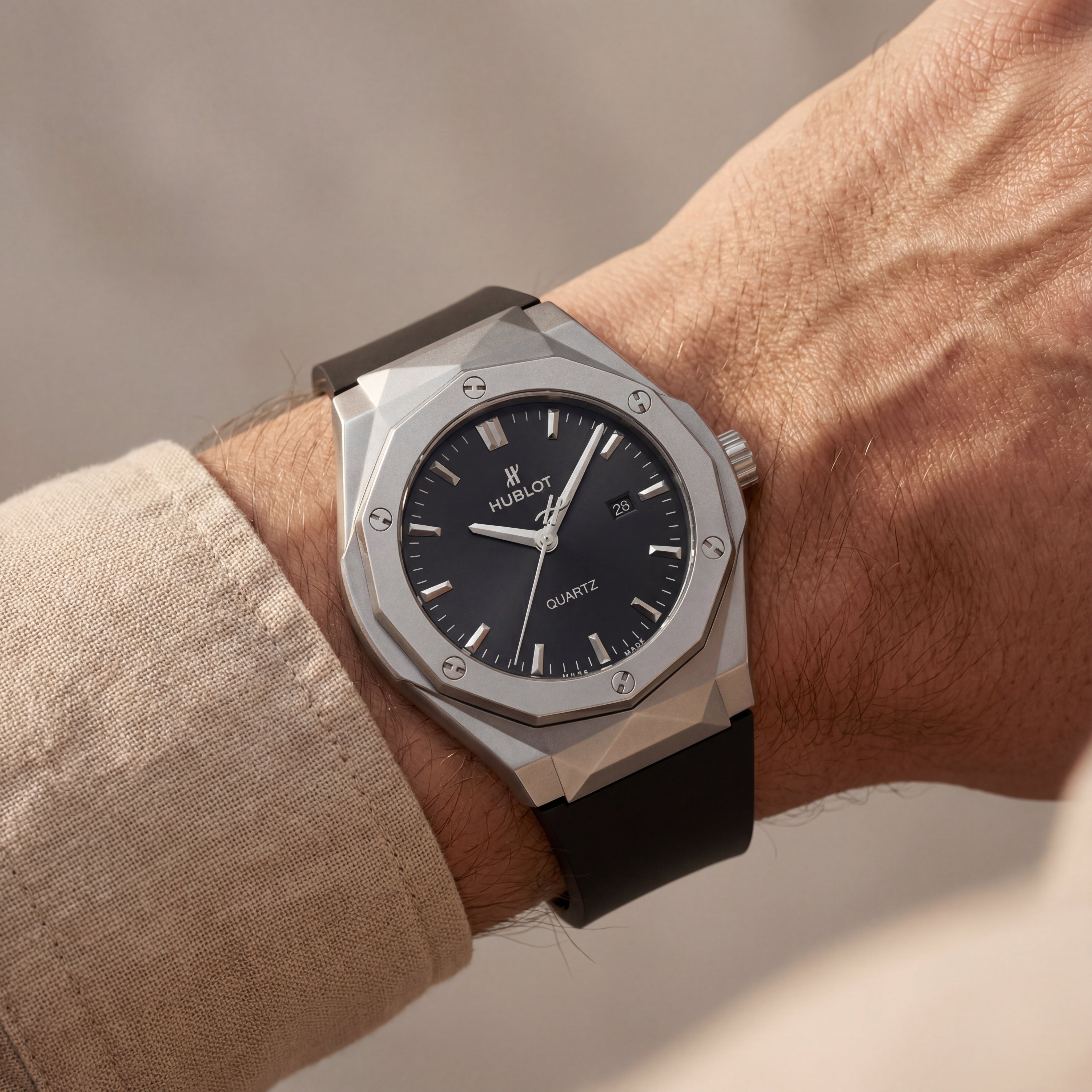 Fusion Octa Black Quartz Silver Sport Watch
