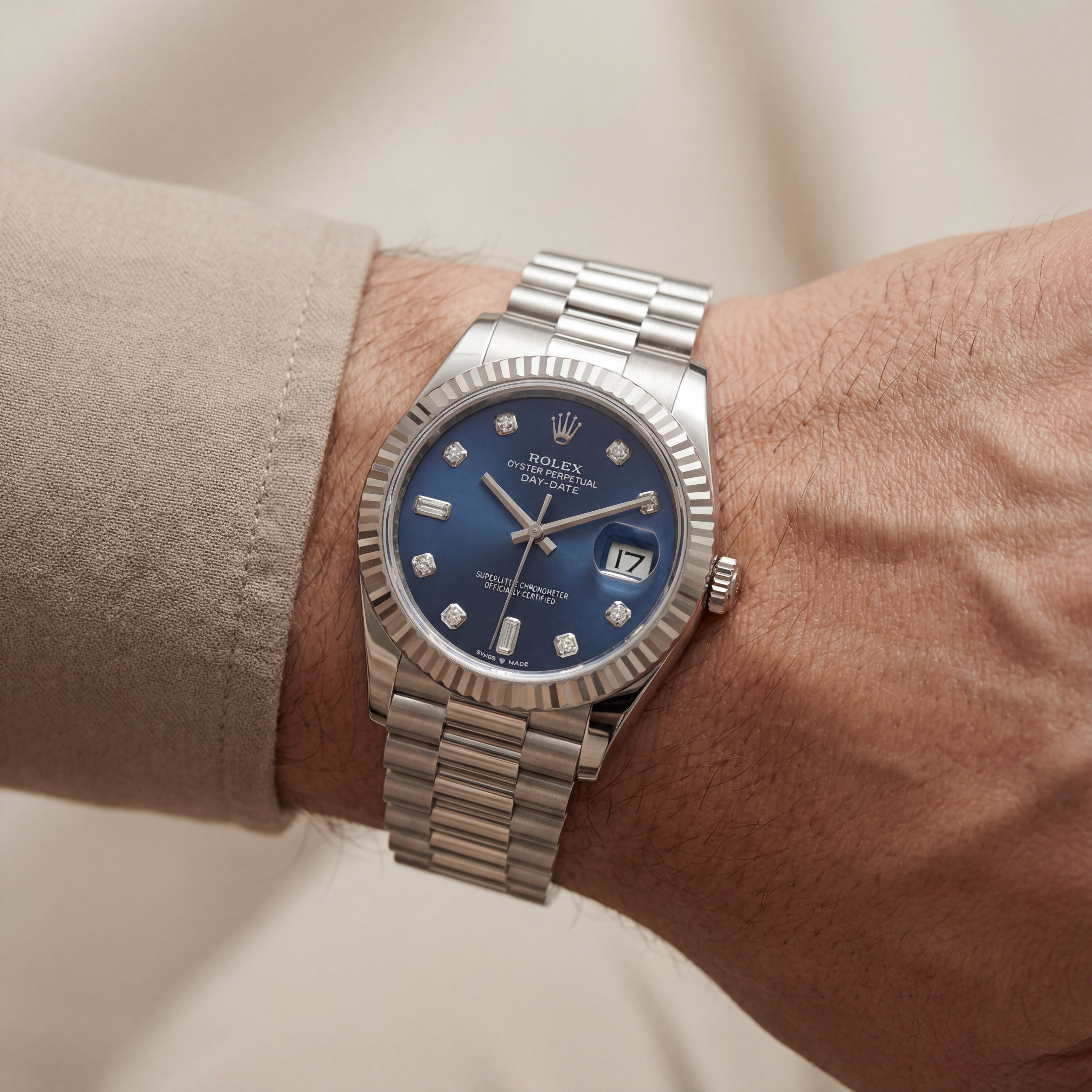 Centrix Midnight Blue Diamond Day-Date Automatic Silver Watch