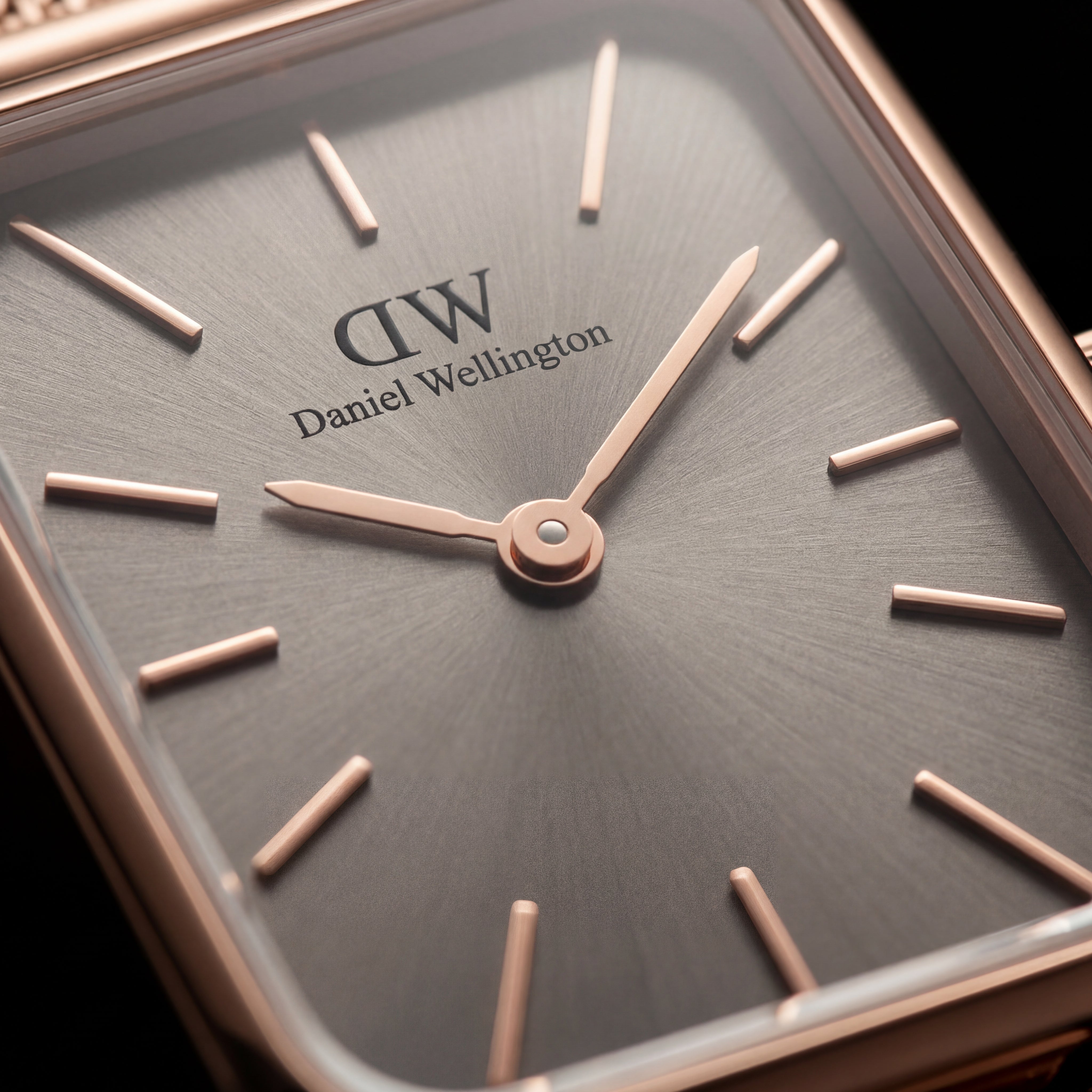 Rose Gold Rectangular Grey Sunray Dial Mesh Strap Watch