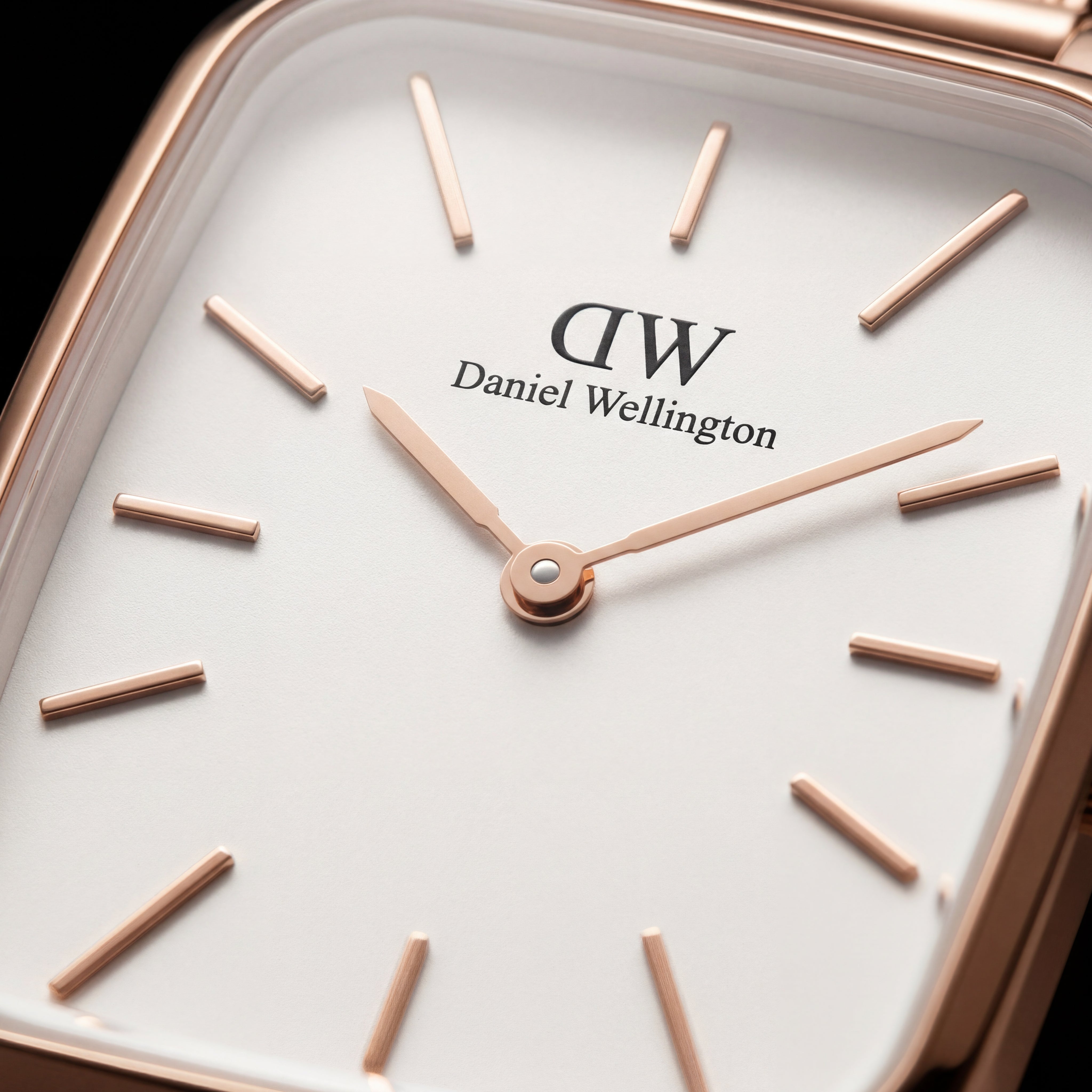 Rose Gold Rectangular White Dial Mesh Strap Minimal Watch