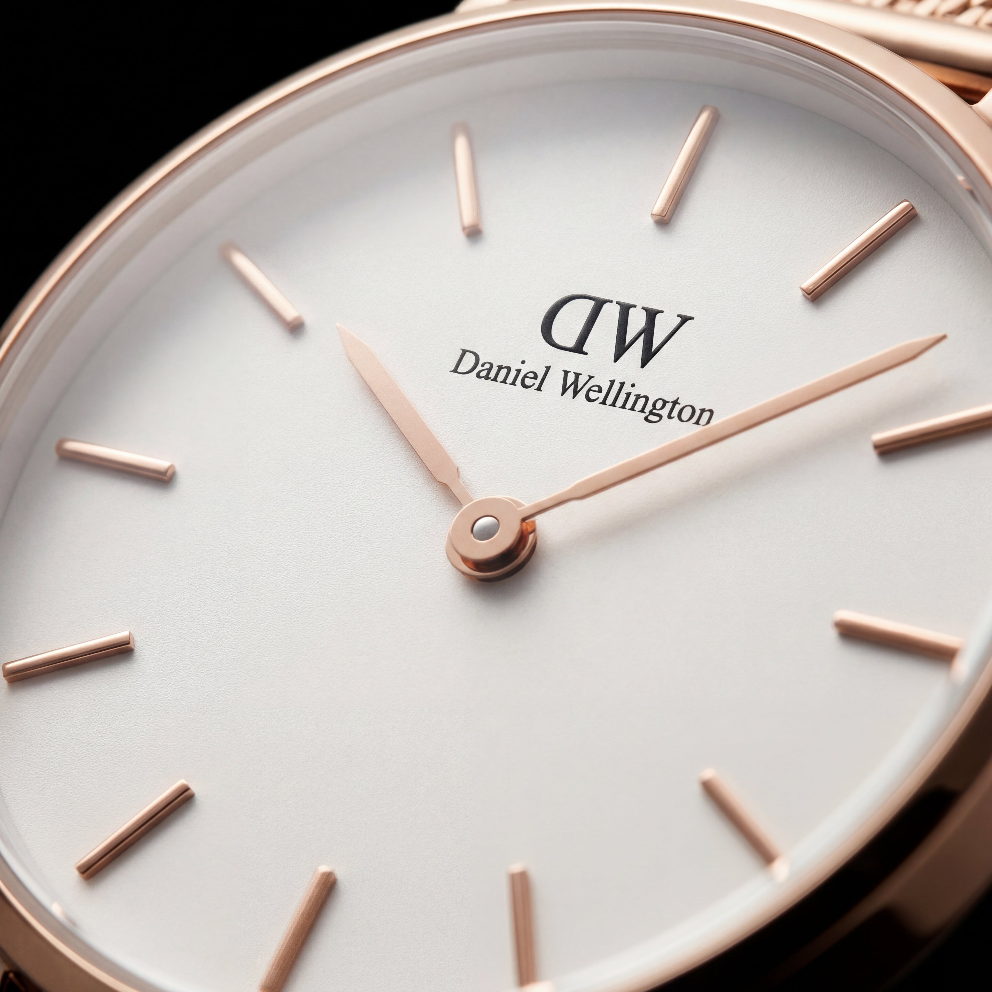 Rose Gold Crystal Bezel White Dial Mesh Strap Watch