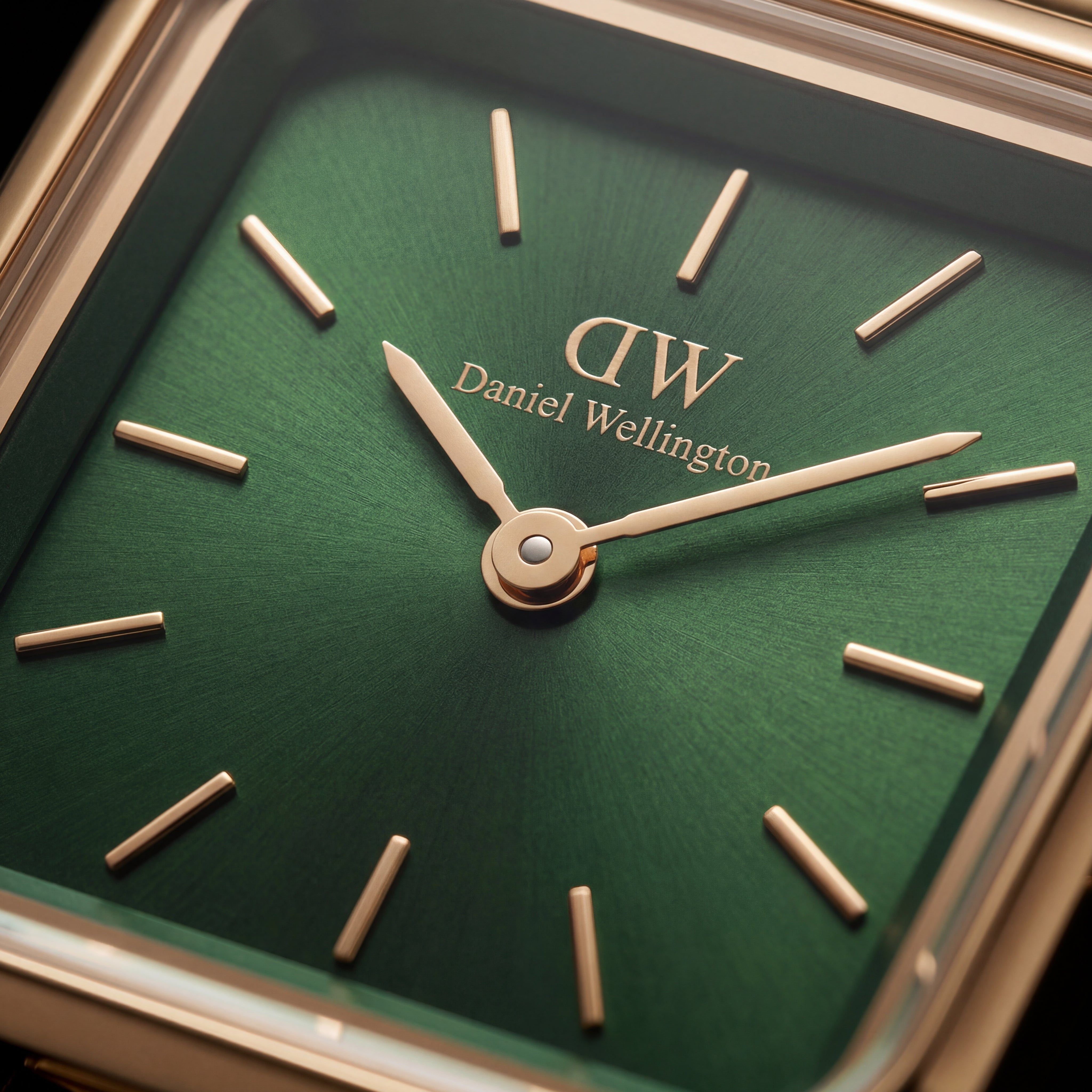Gold Square Case Emerald Green Dial Mesh Strap Watch