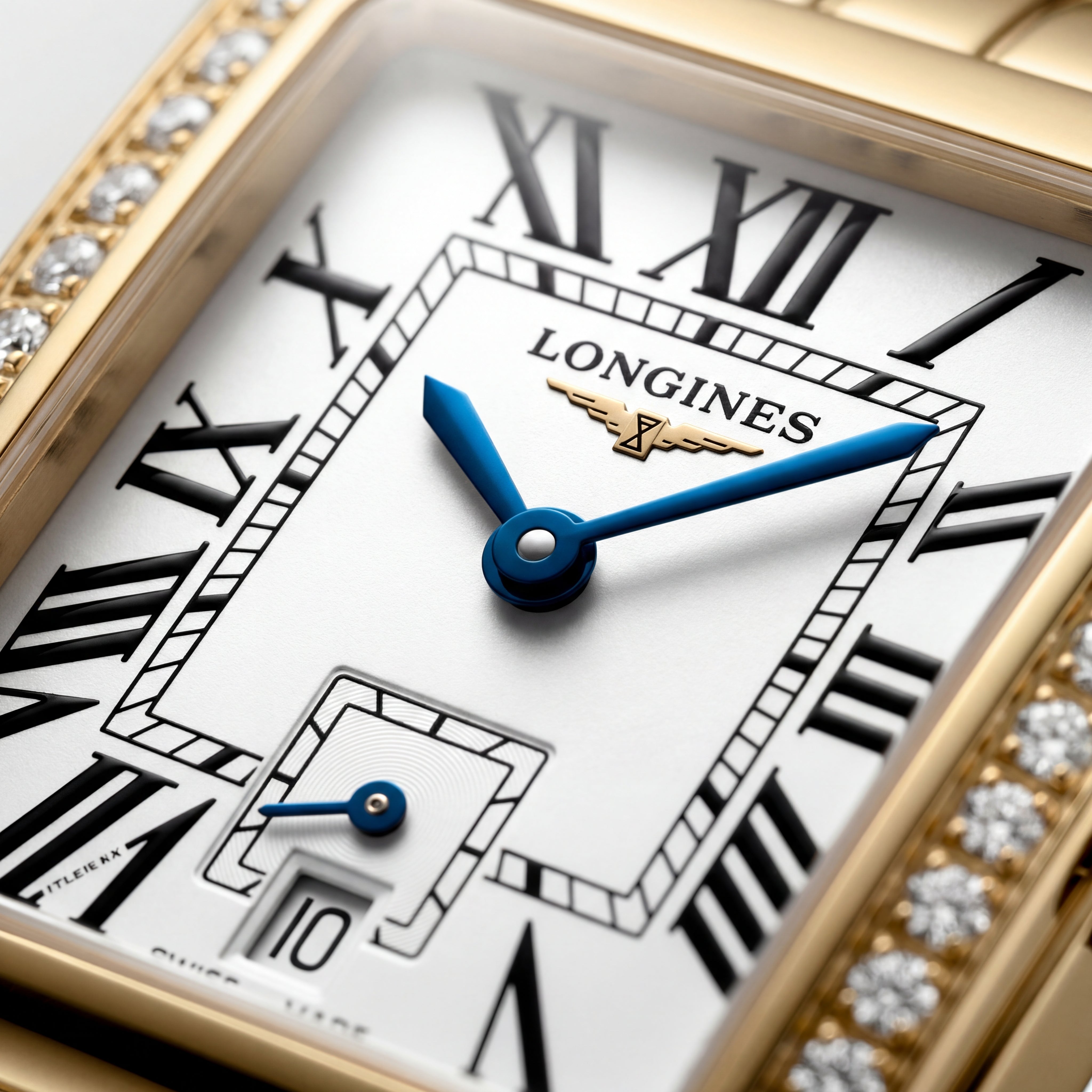 Full Gold Diamond-Set Rectangular Roman Dial Bracelet Watch – Women