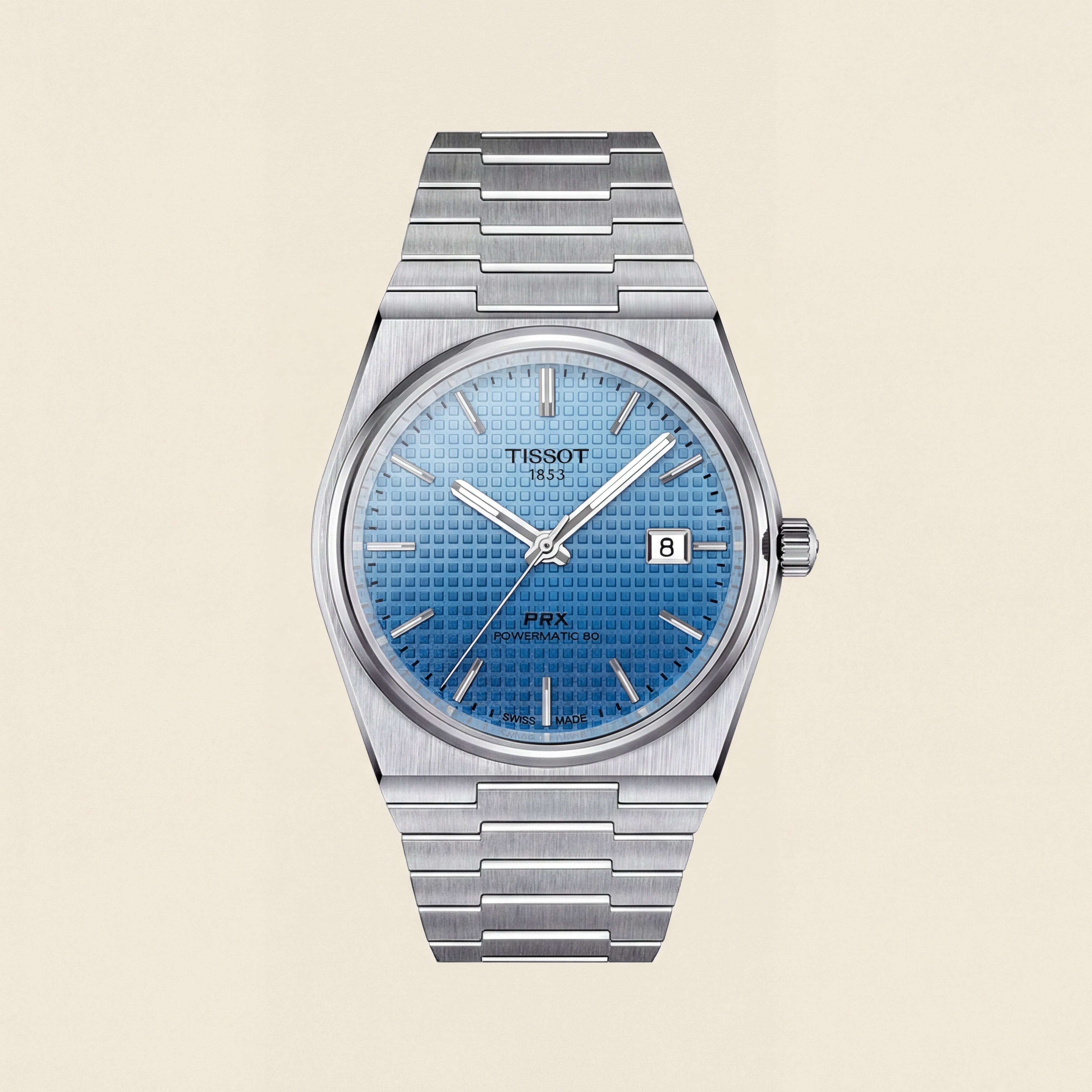 Steel Blue Textured Dial Integrated Bracelet Automatic Luxury Watch – Men