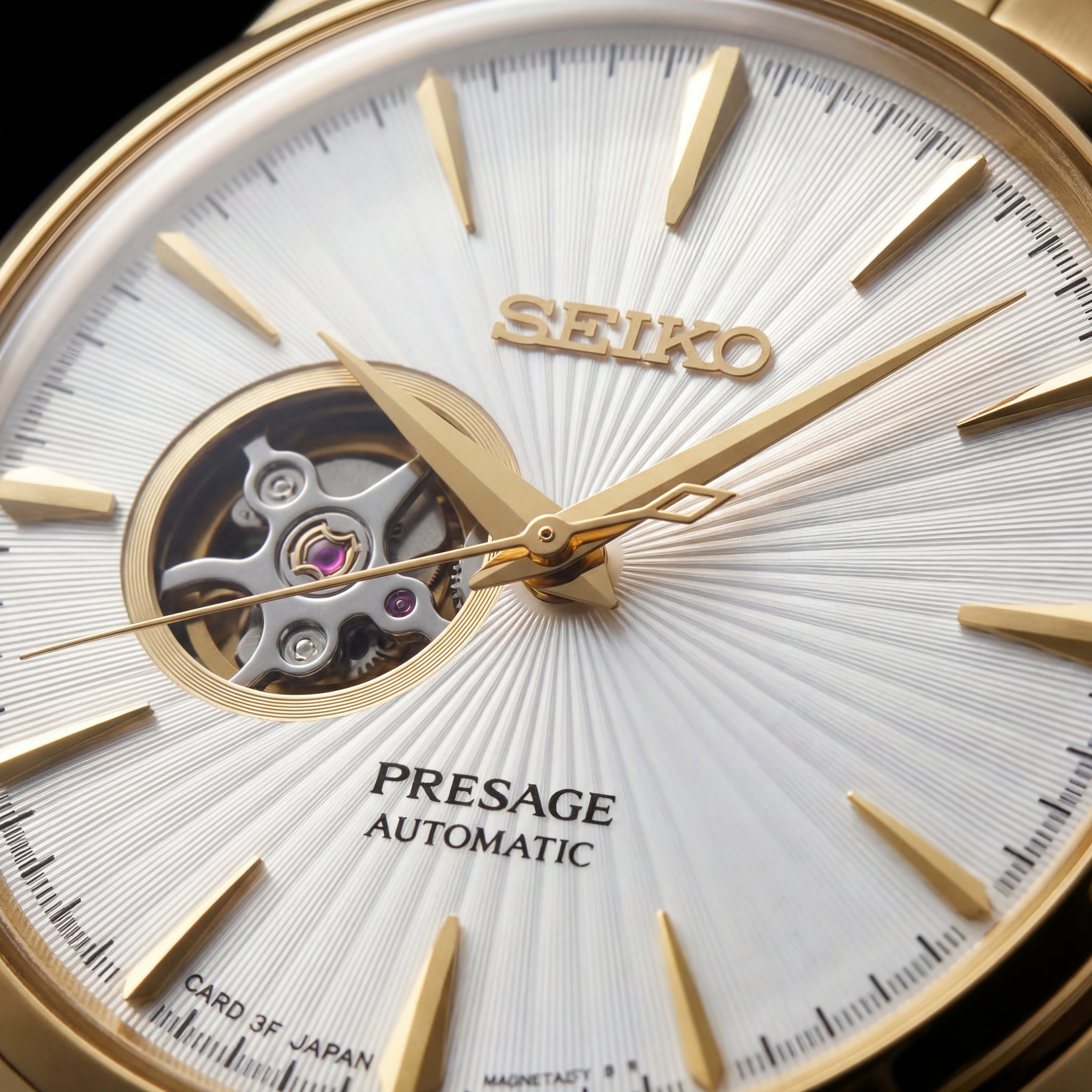 Gold Stainless Steel Case White Sunburst Dial Open-Heart Automatic Luxury Bracelet Watch – Men