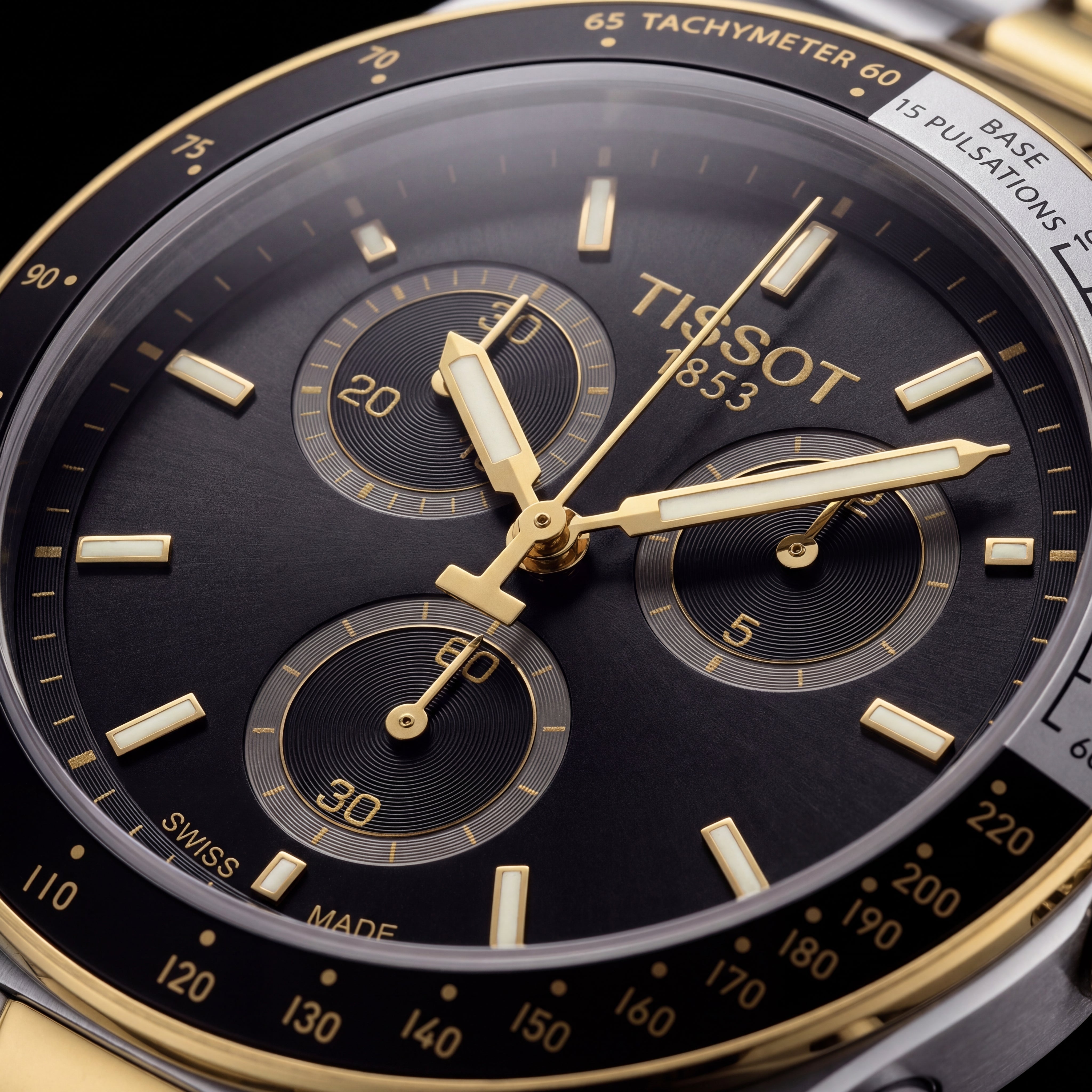 Luxury Two-Tone Stainless Steel Chronograph Tachymeter Black Dial Premium Bracelet Watch – Men
