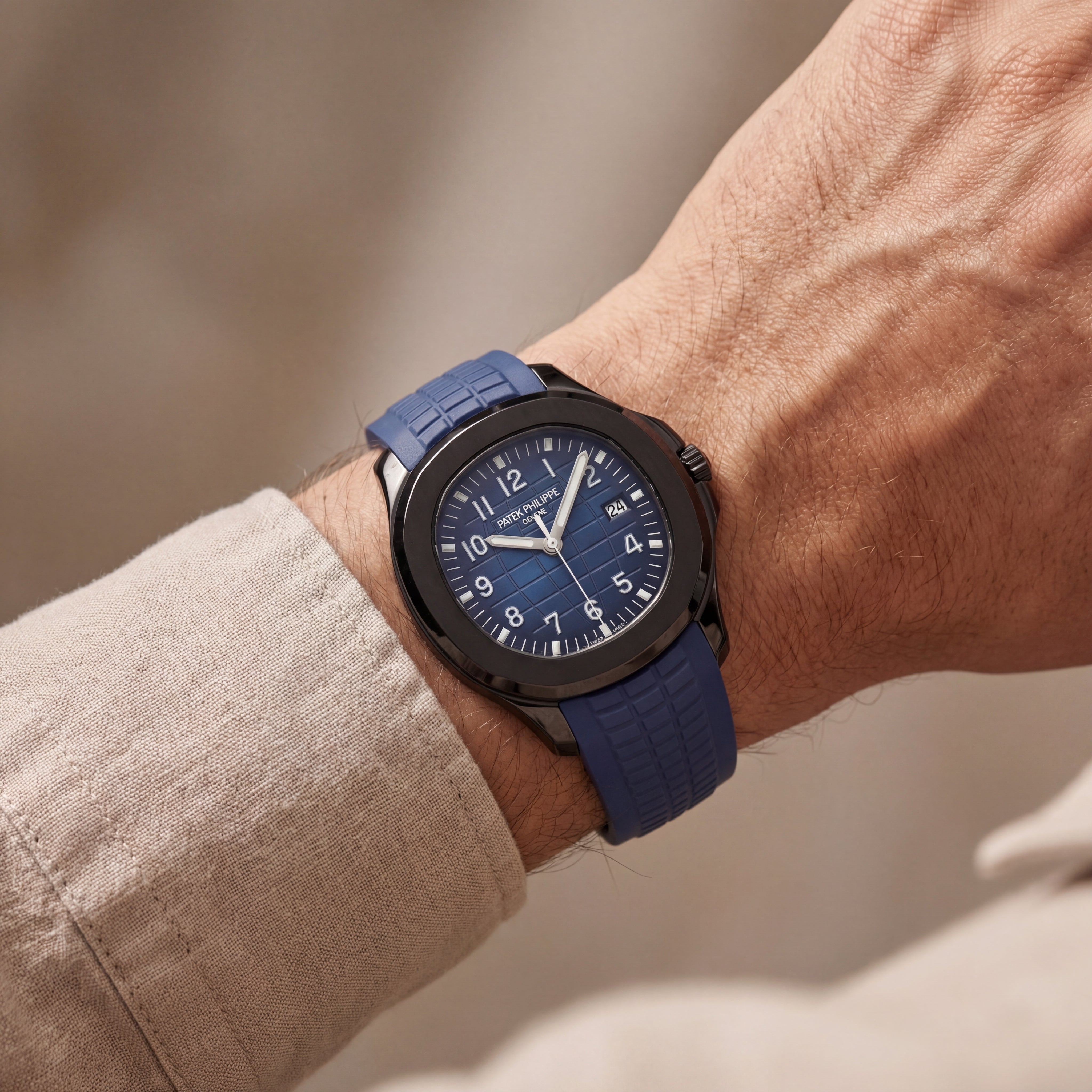 Luxury Black Stainless Steel Sport Watch Blue Embossed Dial Blue Rubber Strap Premium Watch – Men