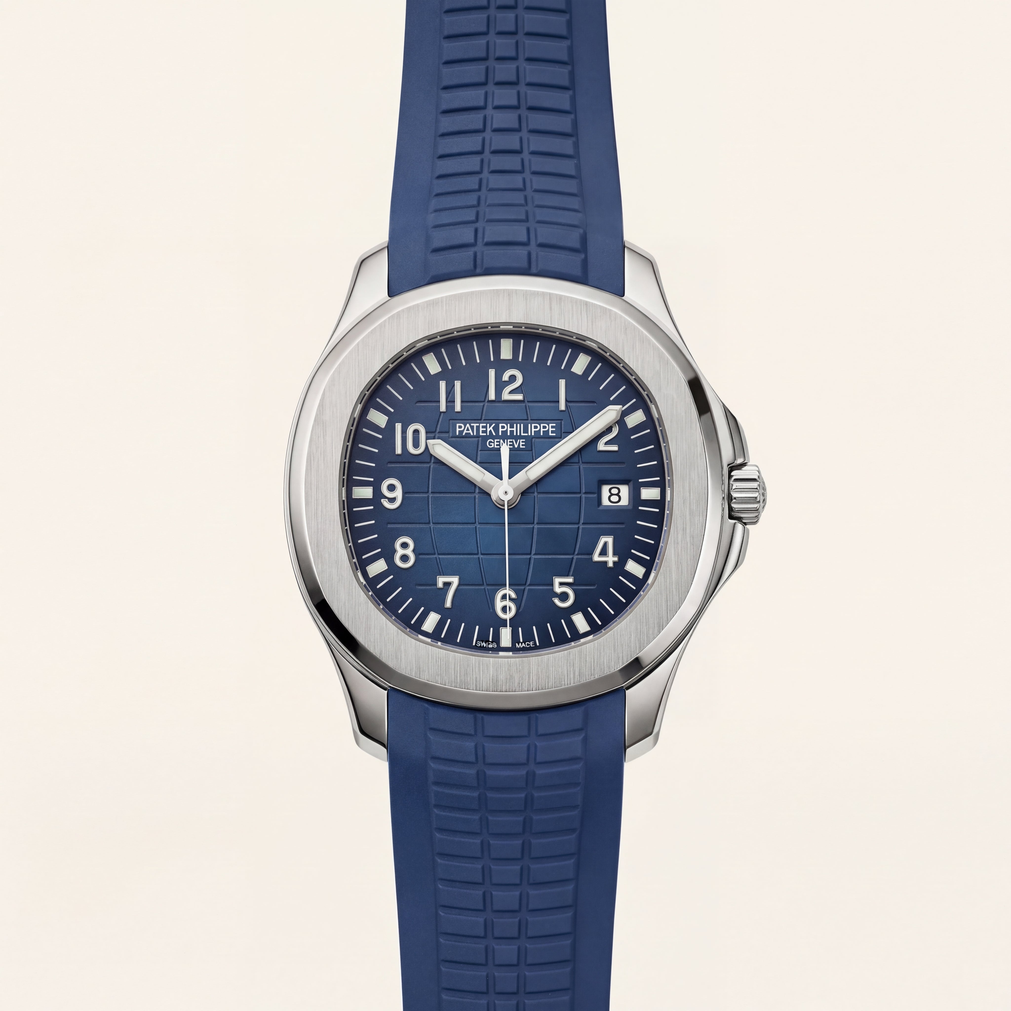 Luxury Blue Sport Watch Stainless Steel Case Blue Textured Dial Premium Rubber Strap Automatic Watch – Men