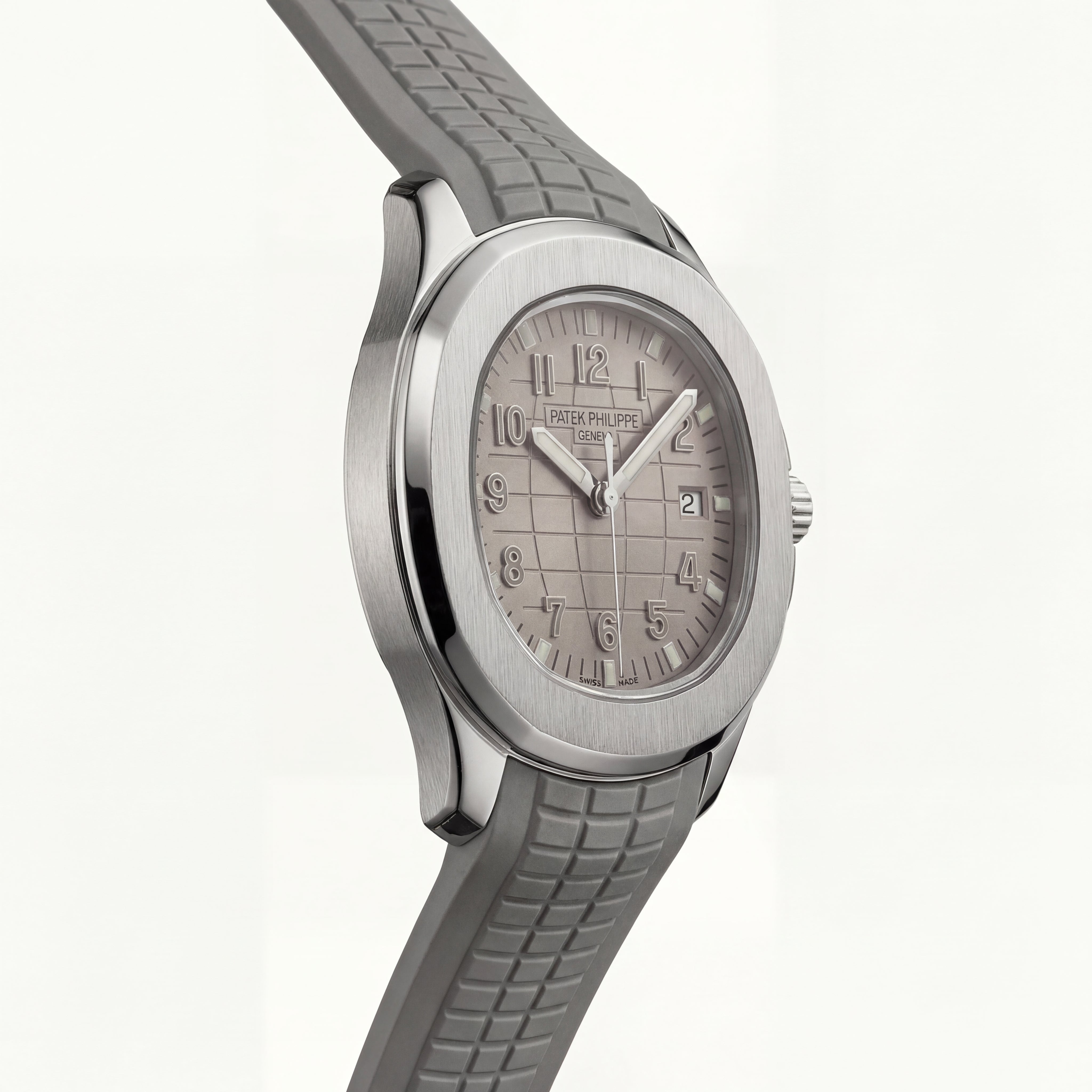 Luxury Silver Sport Watch Stainless Steel Case Sand Beige Textured Dial Grey Rubber Strap Premium Automatic Watch – Men