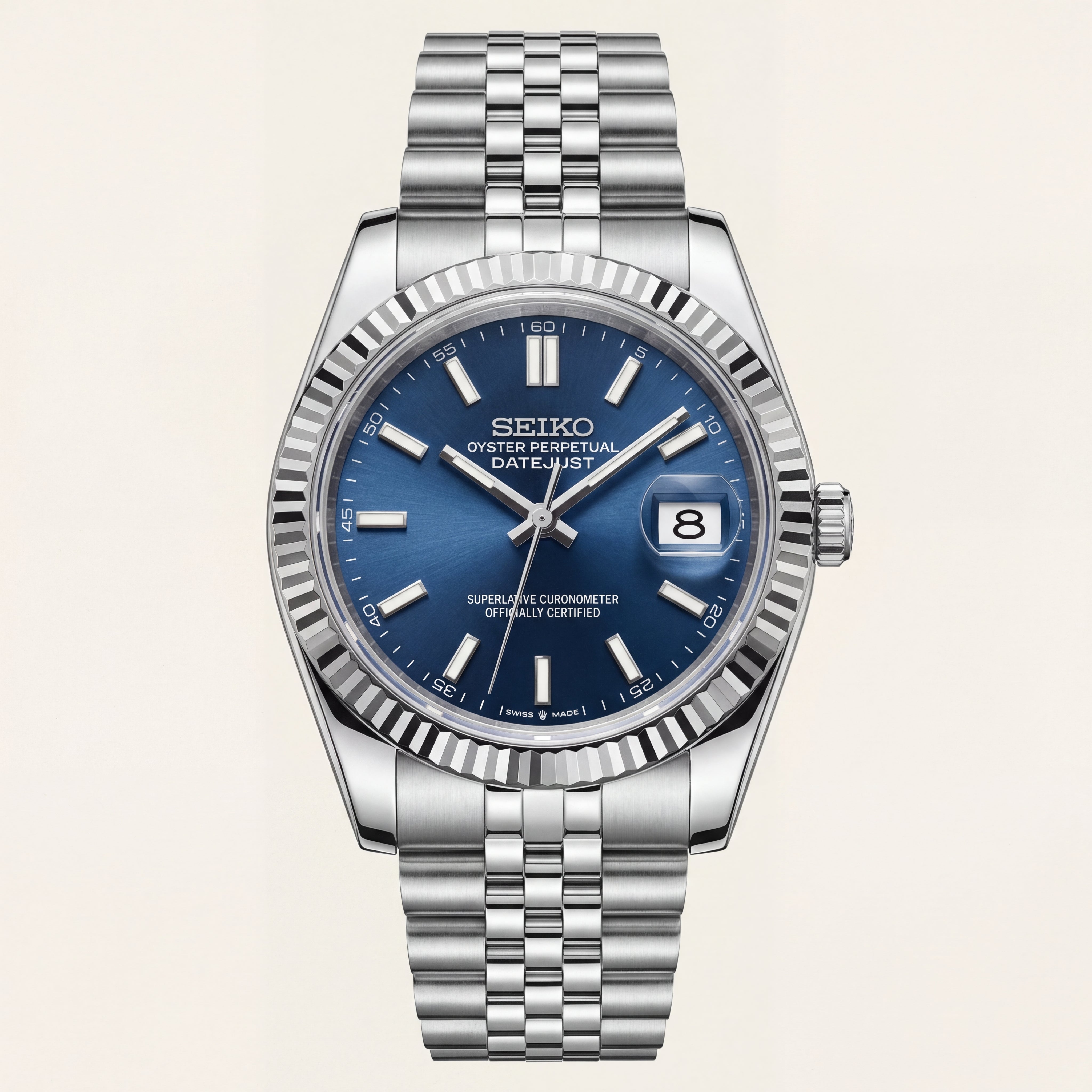 Luxury Stainless Steel Watch Fluted Bezel Blue Sunburst Dial Jubilee Bracelet Premium Automatic Date Watch – Men