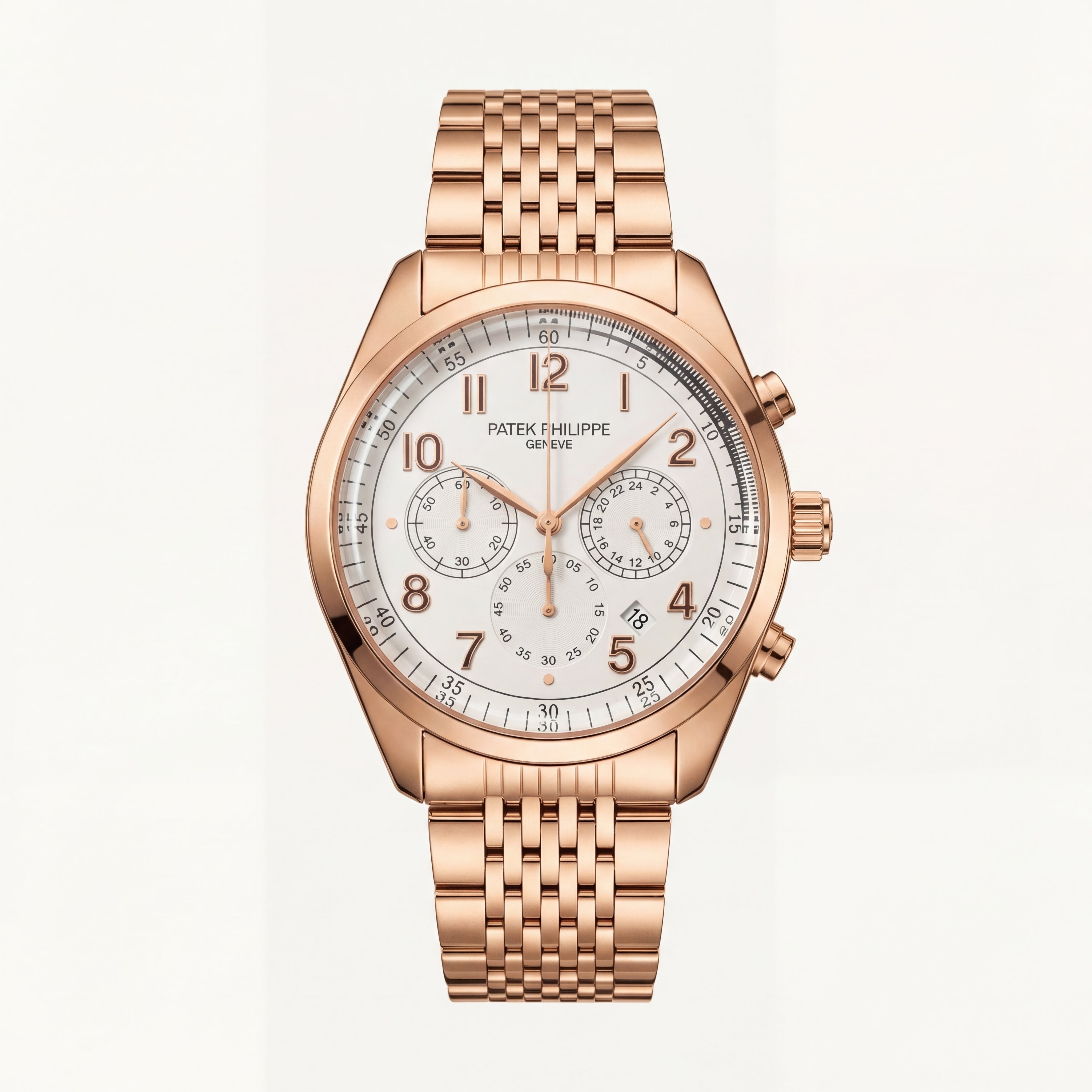Luxury Rose Gold Stainless Steel Chronograph Watch Silver Dial Arabic Numerals Multi-Subdial Date Display – Men