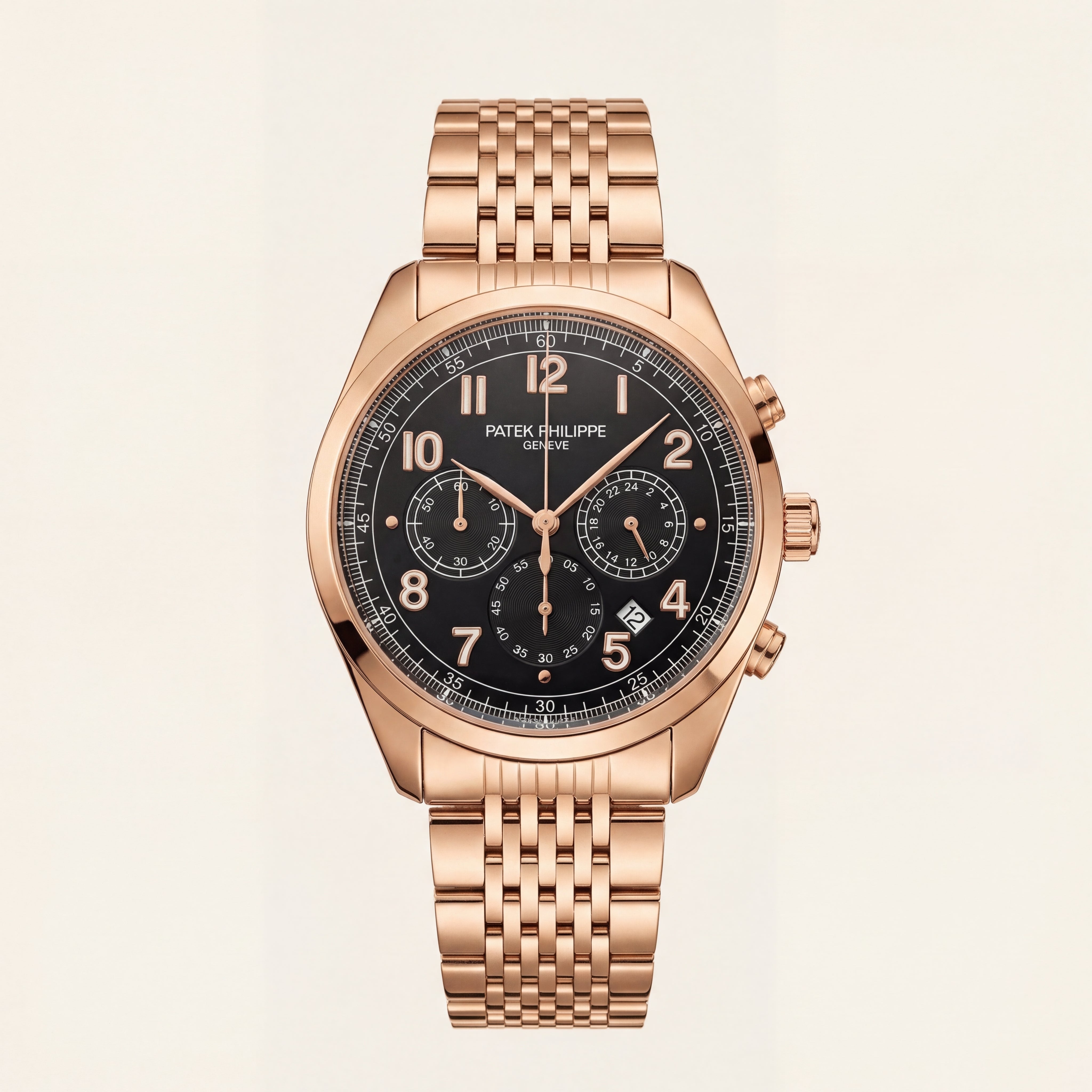 Luxury Rose Gold Stainless Steel Chronograph Watch Black Dial Arabic Numerals Multi-Subdial Date Display – Men