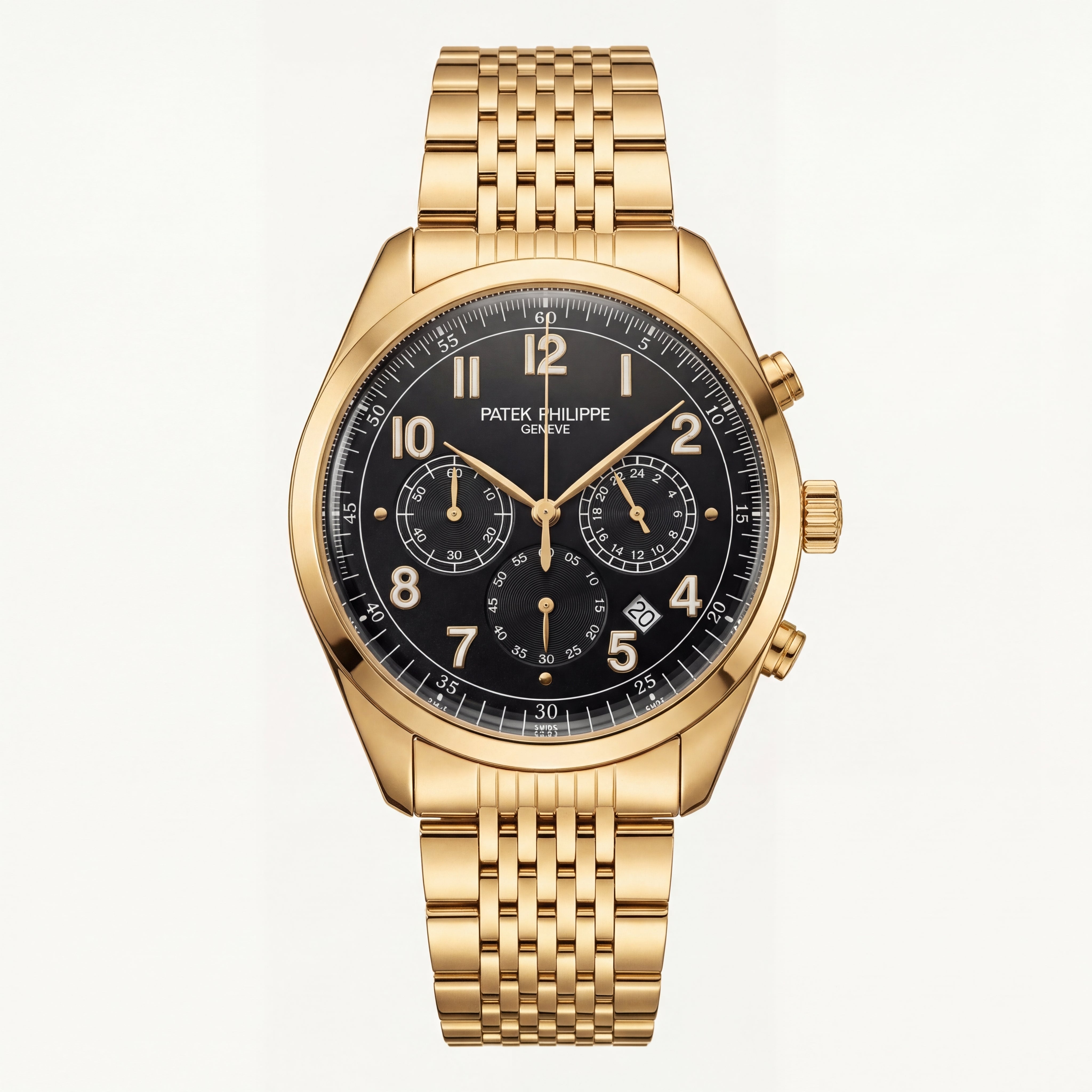 Luxury Gold Stainless Steel Chronograph Watch Black Dial Arabic Numerals Multi-Subdial Date Display – Men