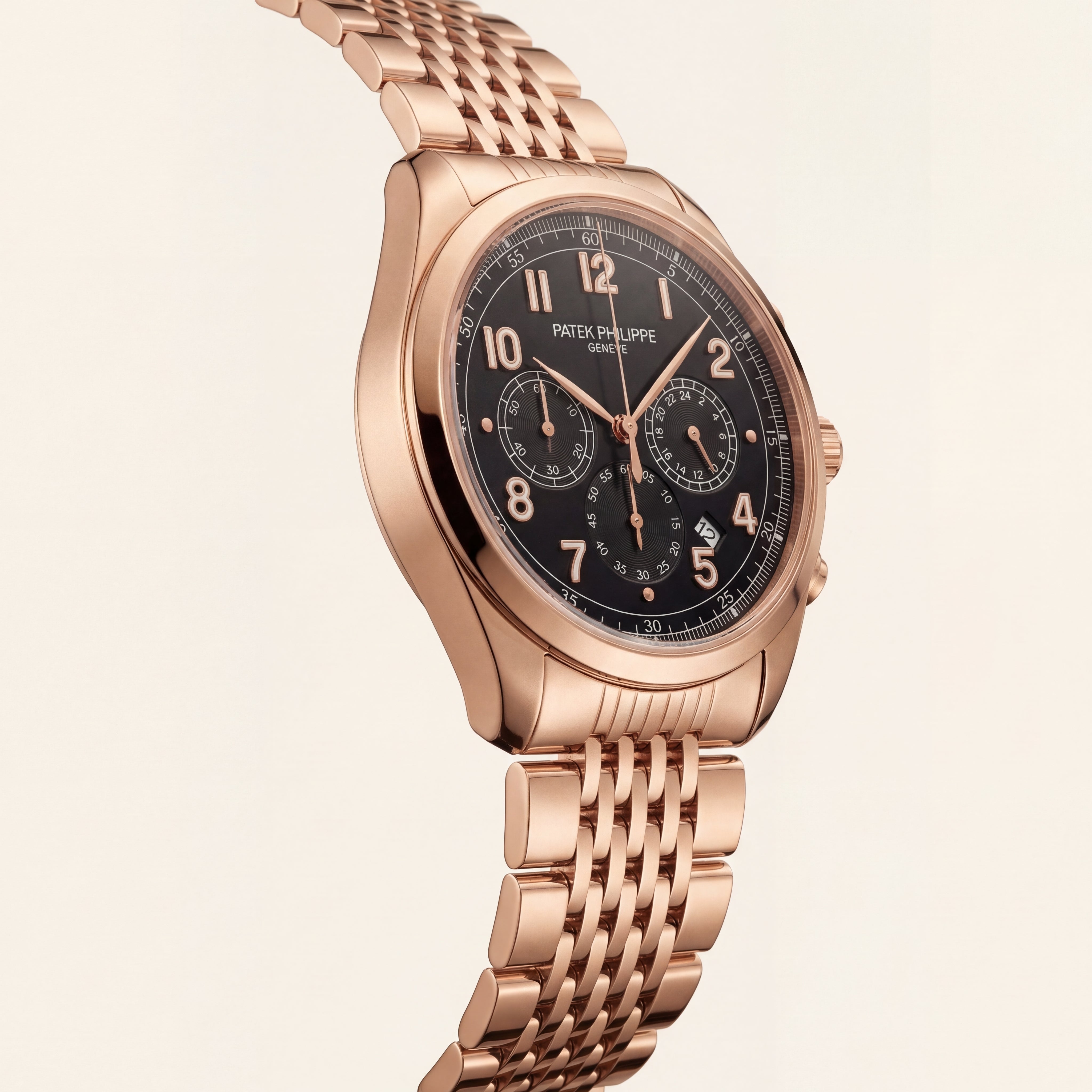 Luxury Rose Gold Stainless Steel Chronograph Watch Black Dial Arabic Numerals Multi-Subdial Date Display – Men