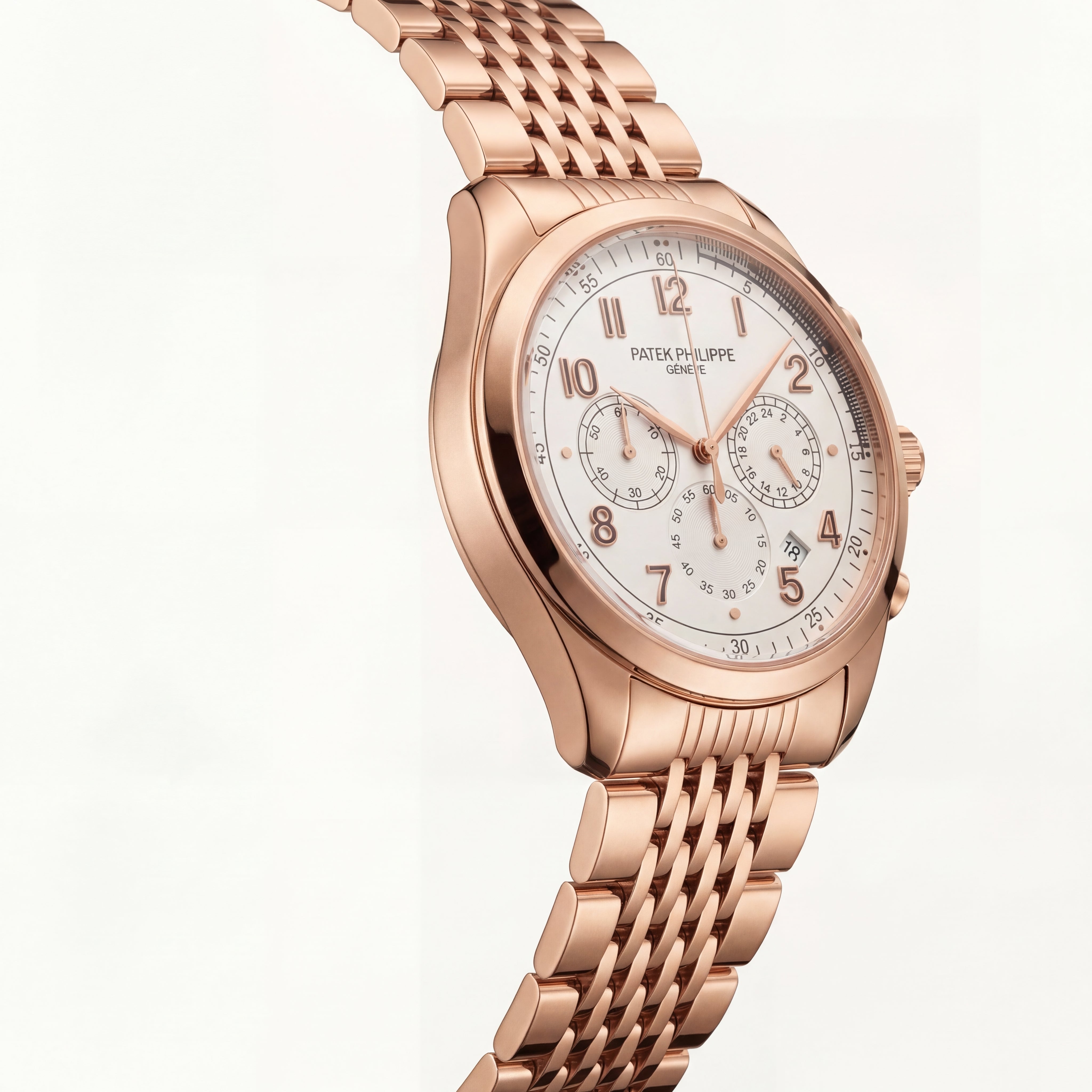 Luxury Rose Gold Stainless Steel Chronograph Watch Silver Dial Arabic Numerals Multi-Subdial Date Display – Men