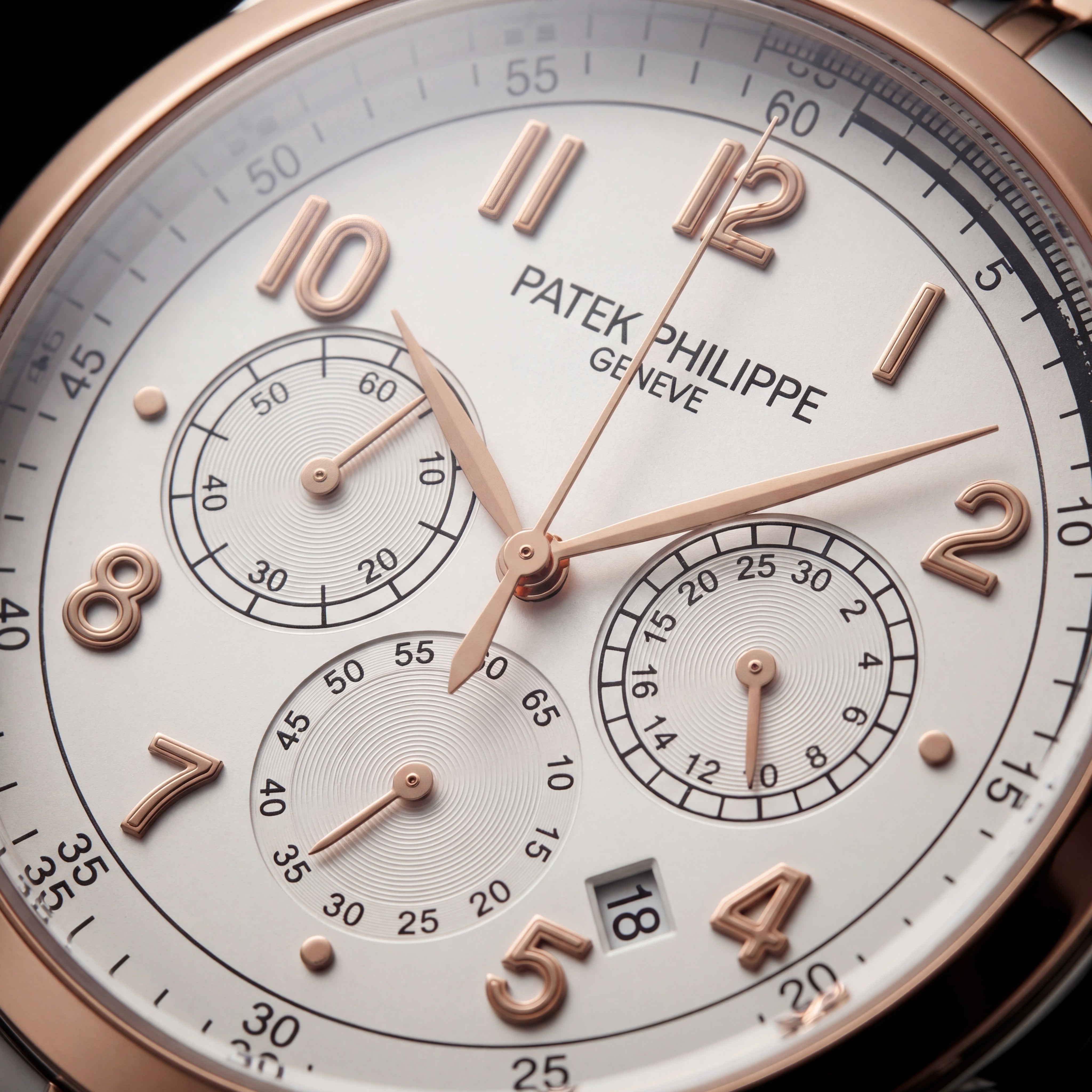 Luxury Two-Tone Stainless Steel Chronograph Watch Rose Gold Bezel Silver Dial Arabic Numerals Multi-Subdial Date Display – Men