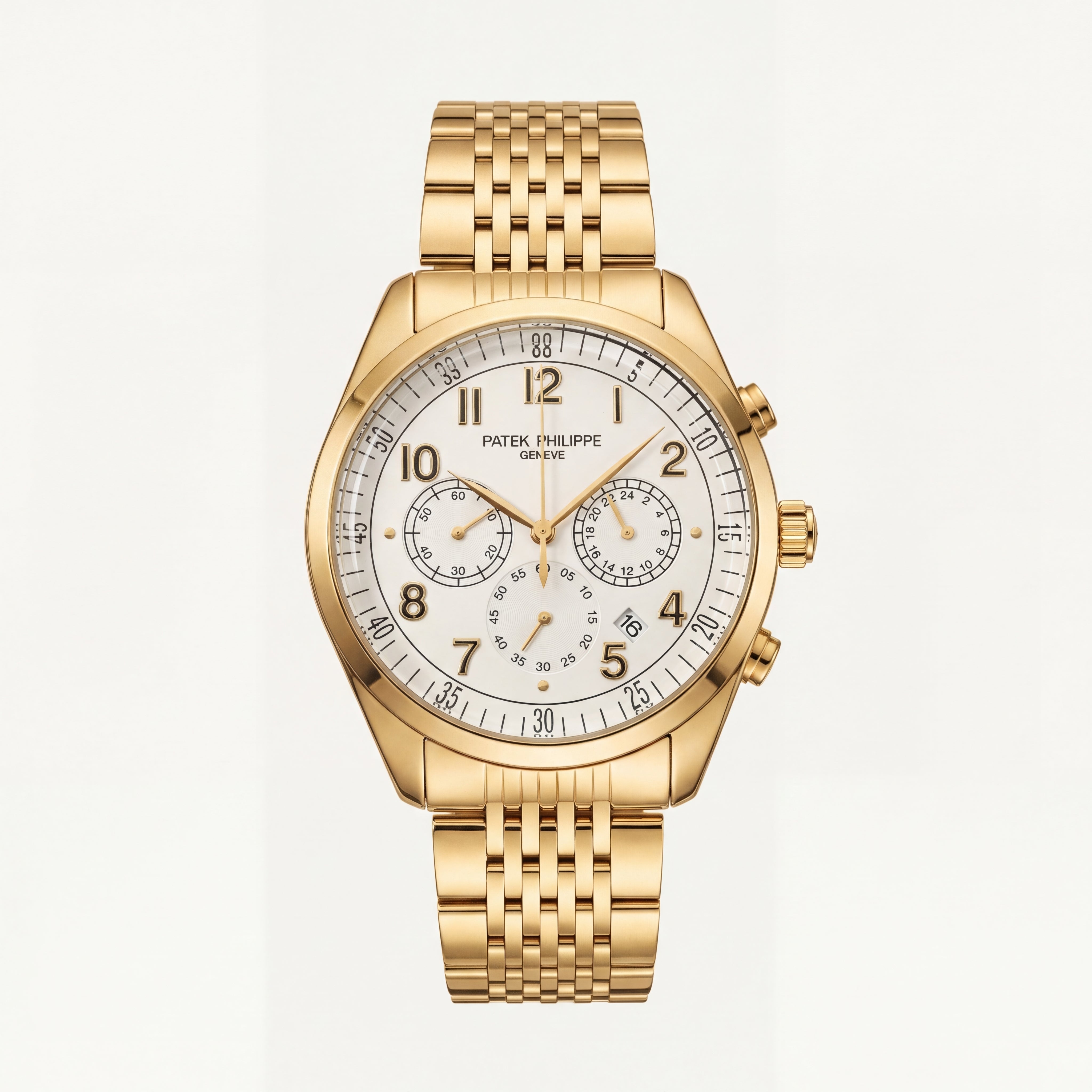 Luxury Gold Stainless Steel Chronograph Watch Silver Dial Arabic Numerals Multi-Subdial Date Display – Men