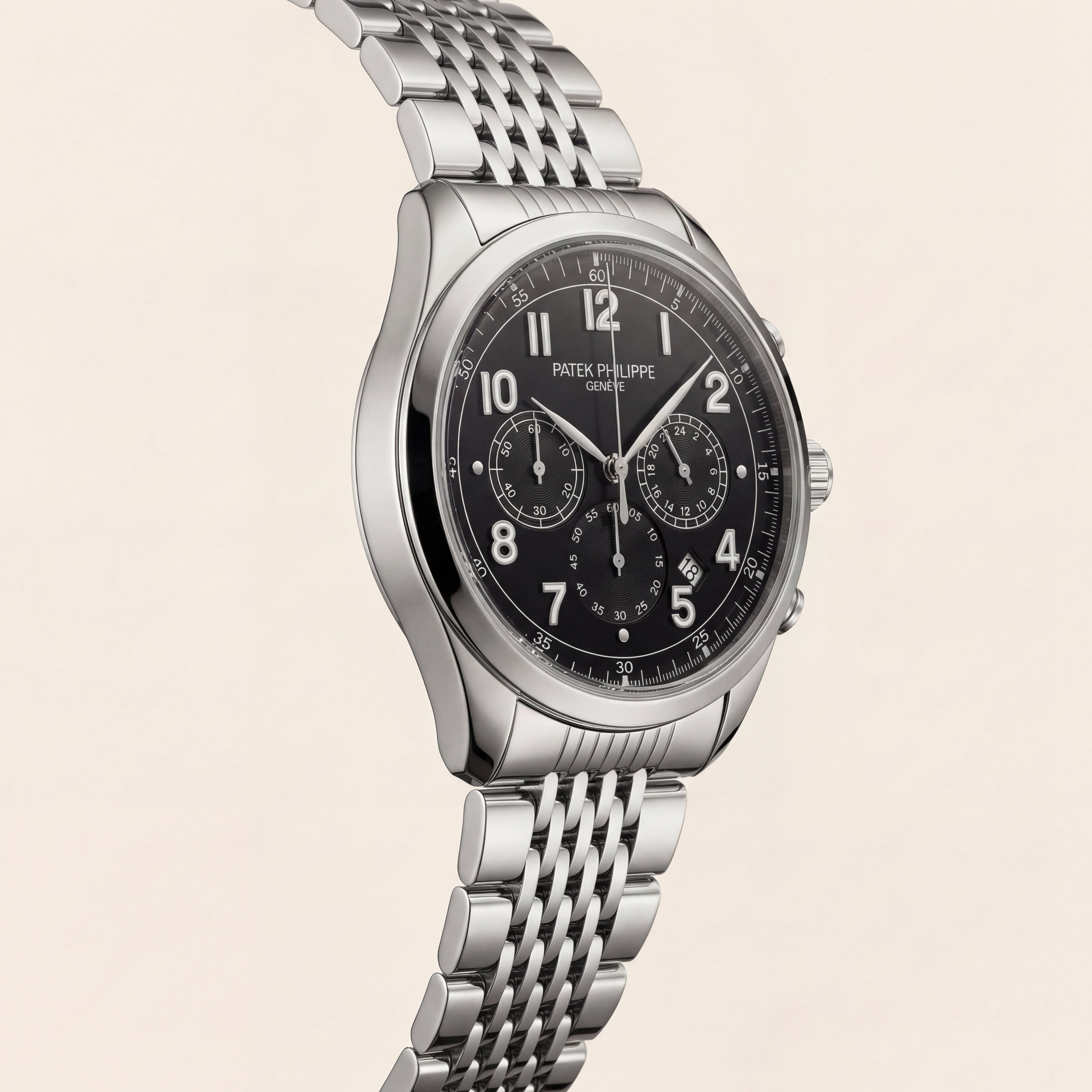 Luxury Silver Stainless Steel Chronograph Watch Black Dial Arabic Numerals Multi-Subdial Date Display – Men