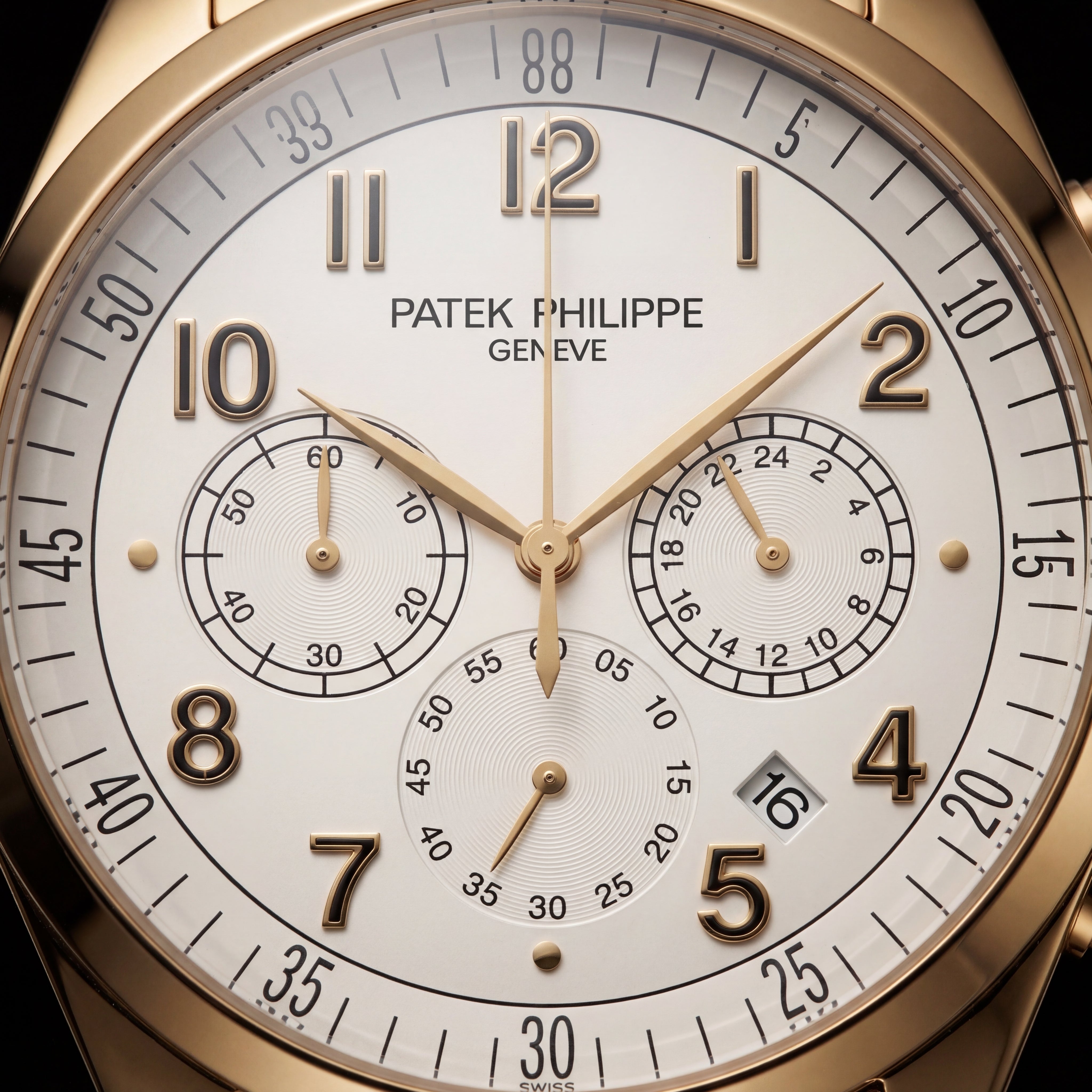 Luxury Gold Stainless Steel Chronograph Watch Silver Dial Arabic Numerals Multi-Subdial Date Display – Men