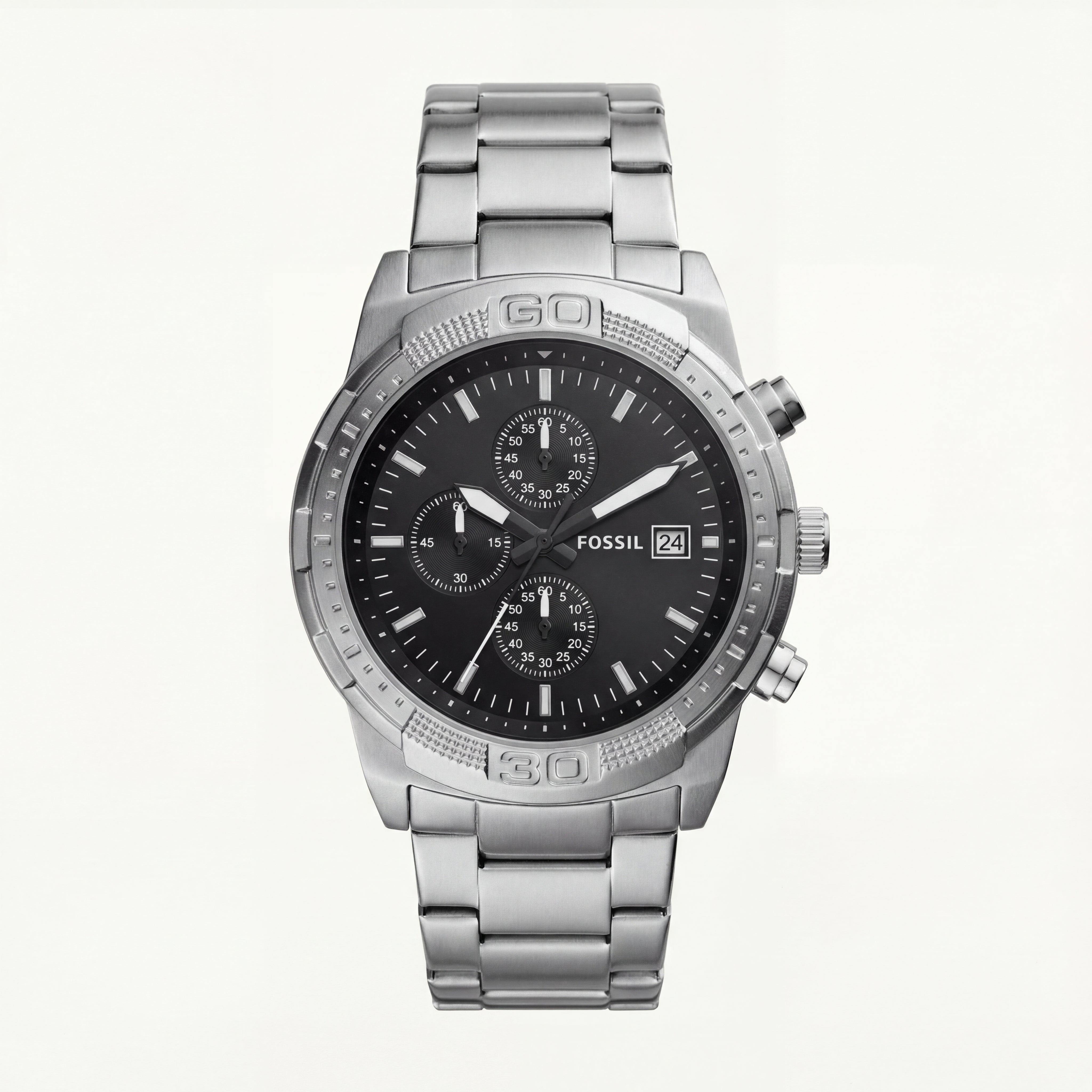 Luxury Silver Stainless Steel Chronograph Watch Black Dial Multi-Subdial Date Display Sport Watch – Men
