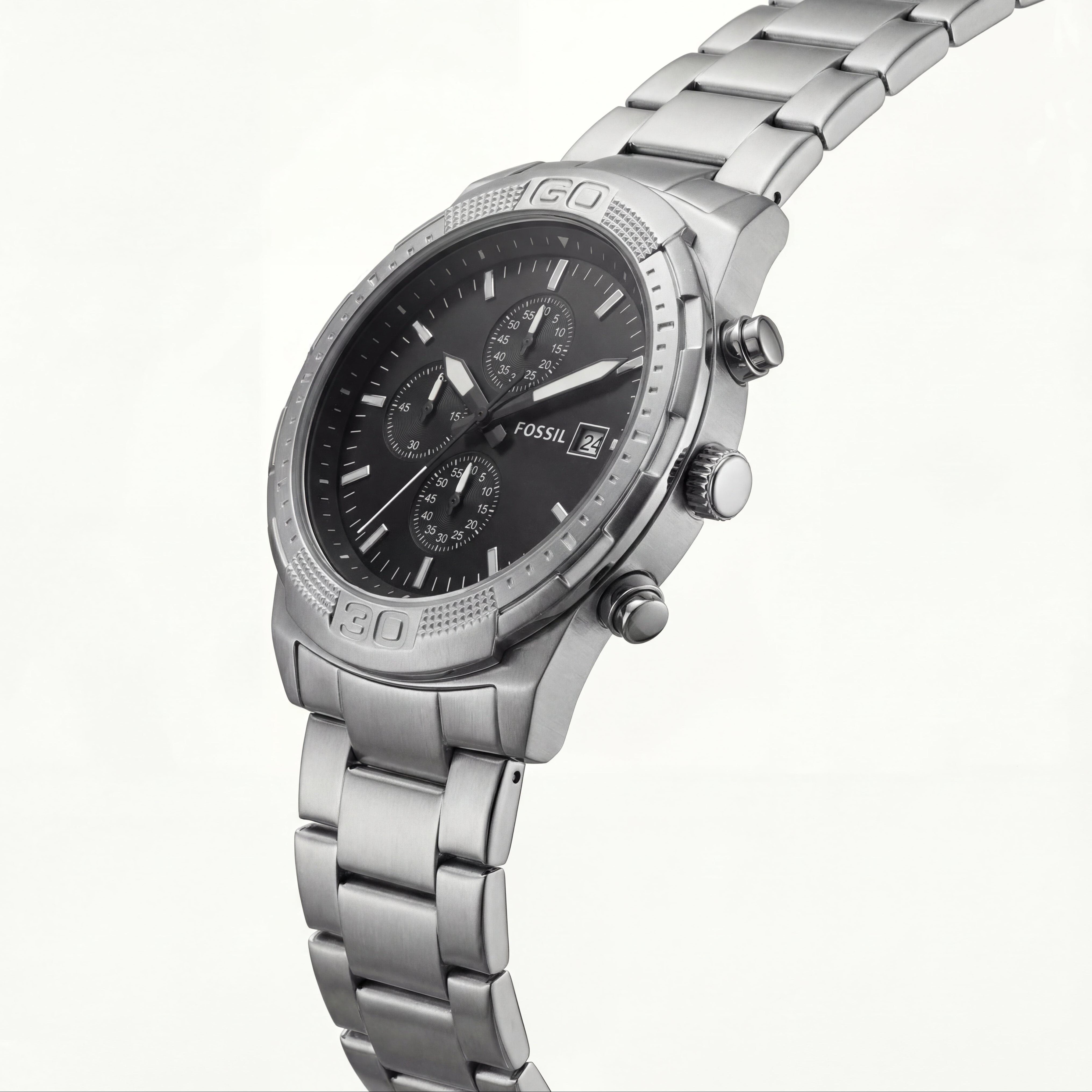 Luxury Silver Stainless Steel Chronograph Watch Black Dial Multi-Subdial Date Display Sport Watch – Men