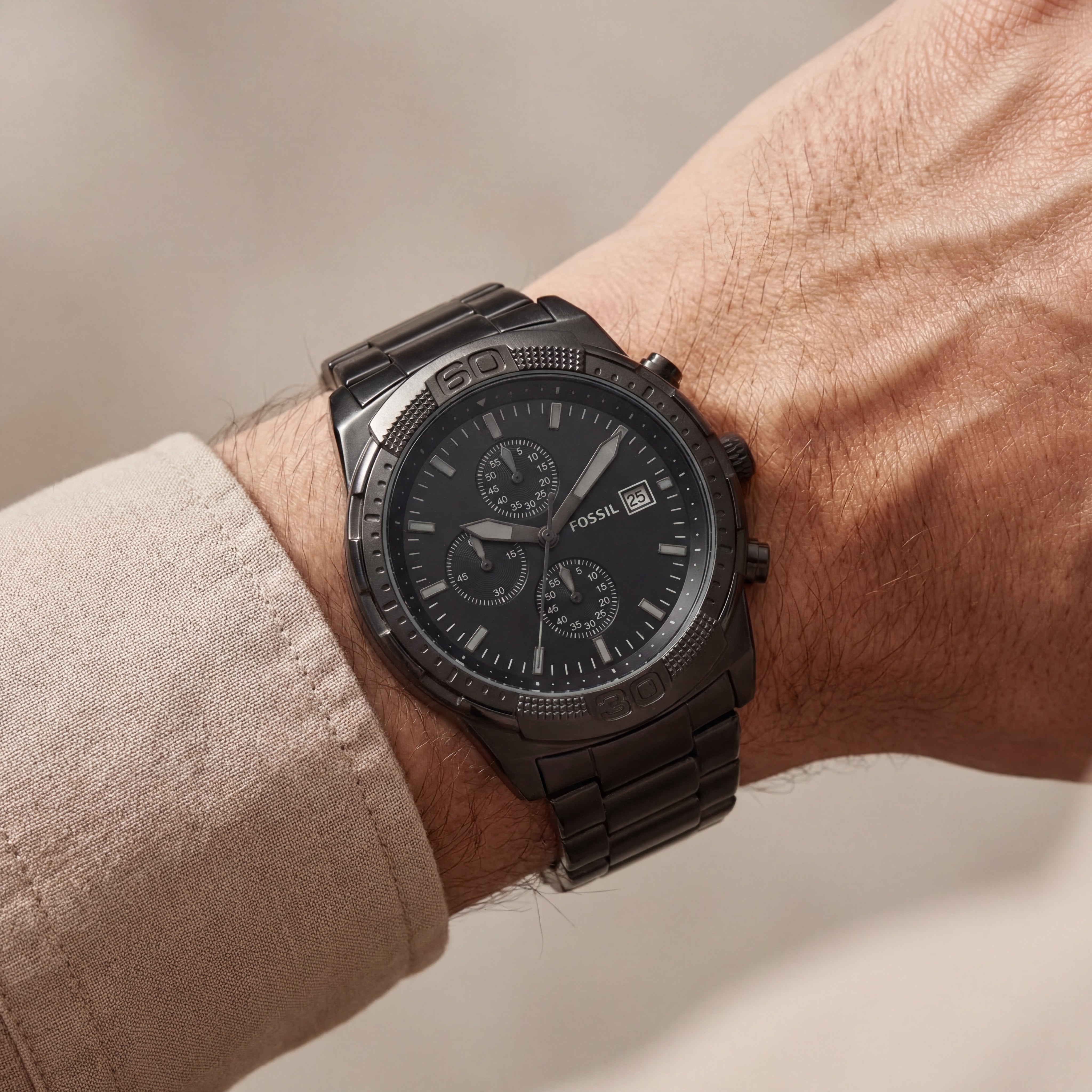 Luxury Black Stainless Steel Chronograph Watch Matte Black Dial Multi-Subdial Date Display Sport Watch – Men