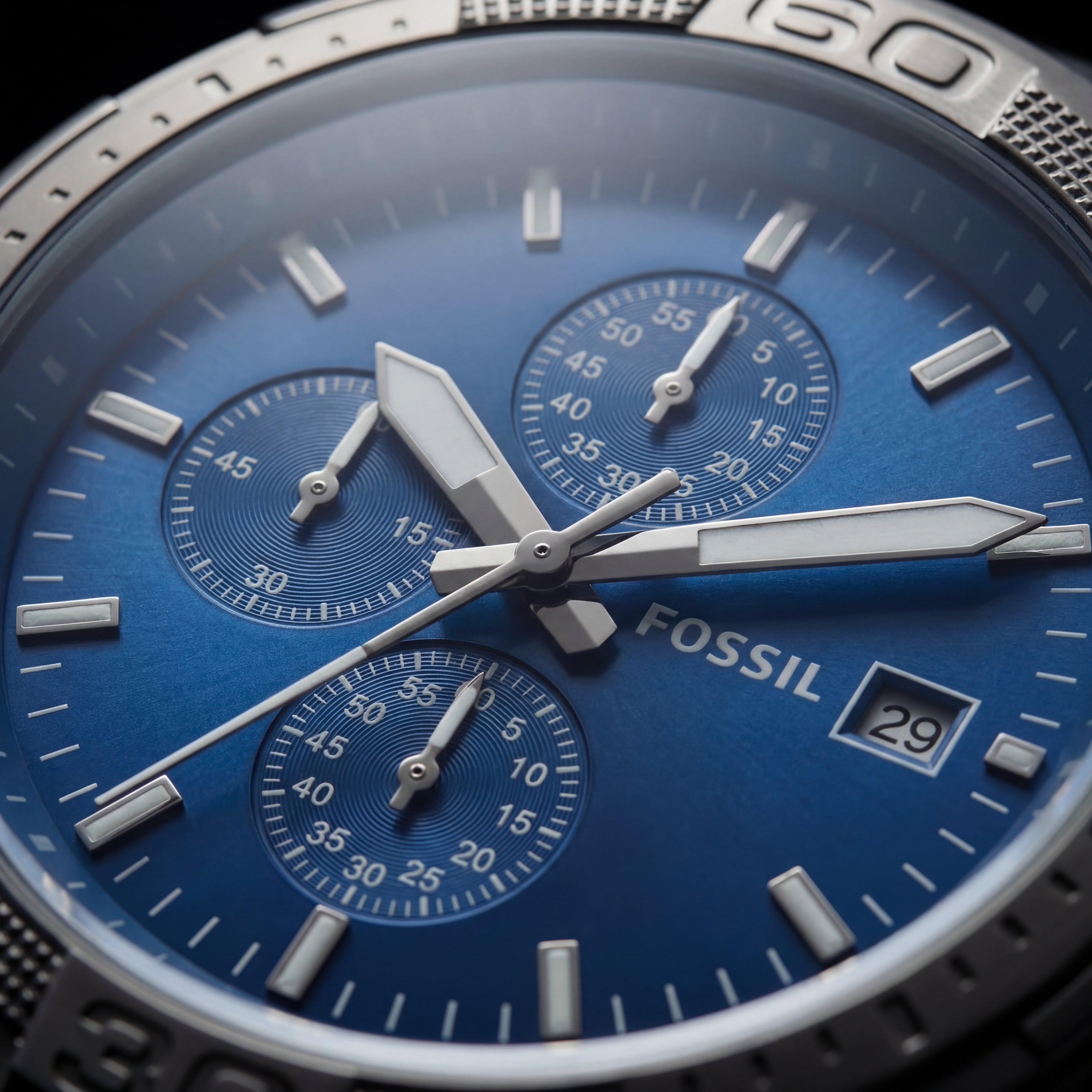 Premium Gunmetal Stainless Steel Chronograph Watch Blue Sunburst Dial Date Display Sport Luxury Watch – Men