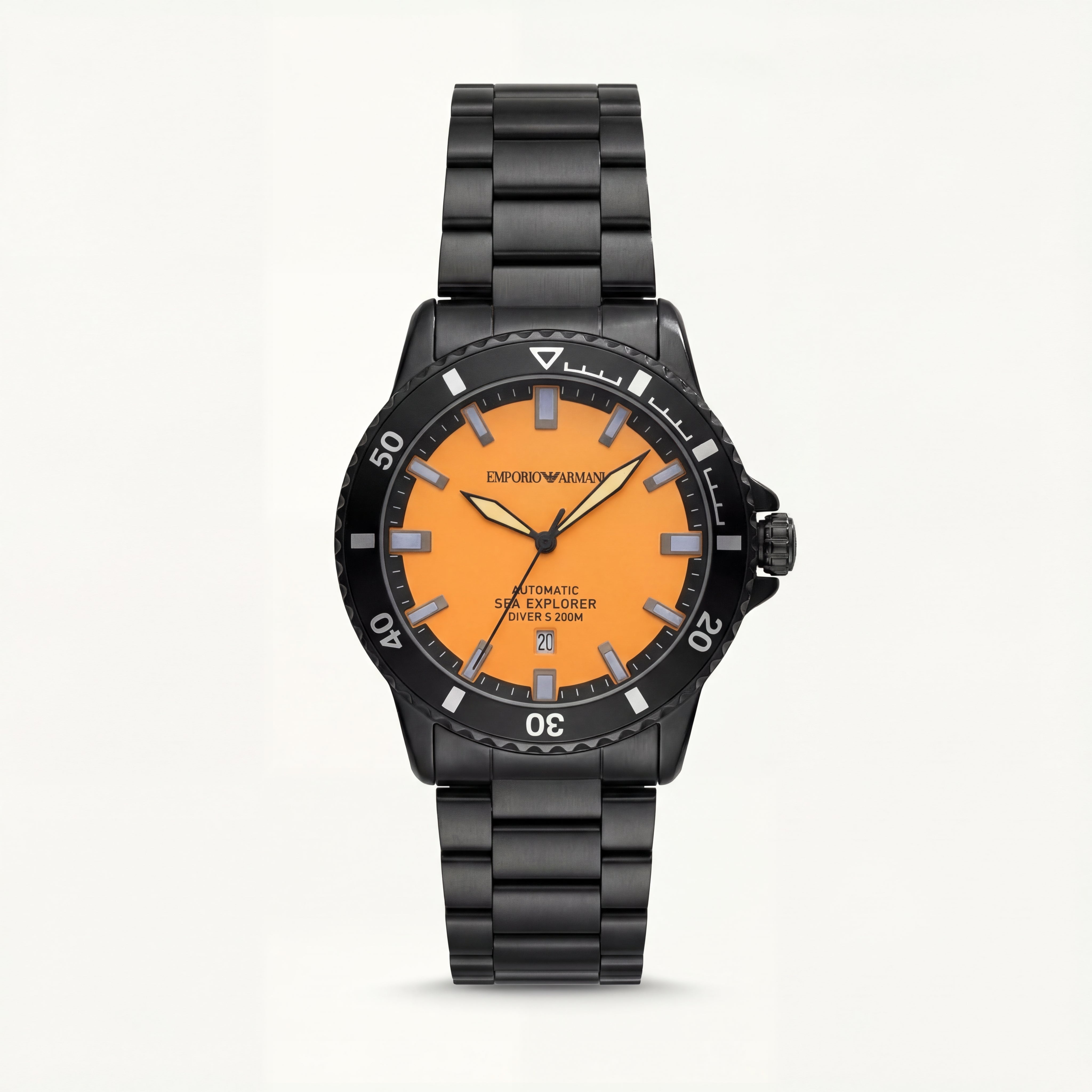 Premium Black Stainless Steel Diver Style Watch Orange Dial Date Display Sport Luxury Watch – Men