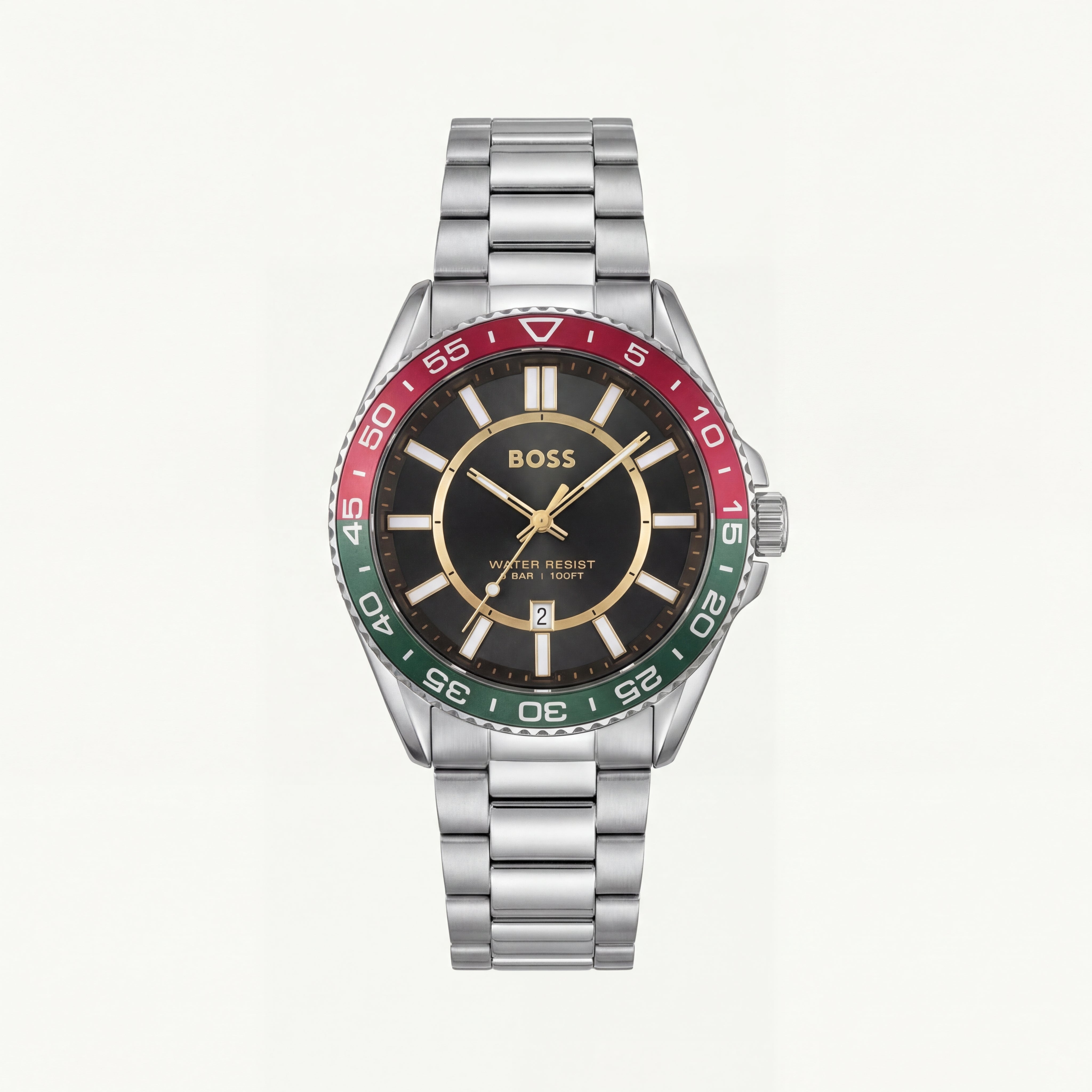 Premium Silver Stainless Steel Watch Black Dial Tricolor Sport Bezel Date Display Classic Luxury Watch – Men