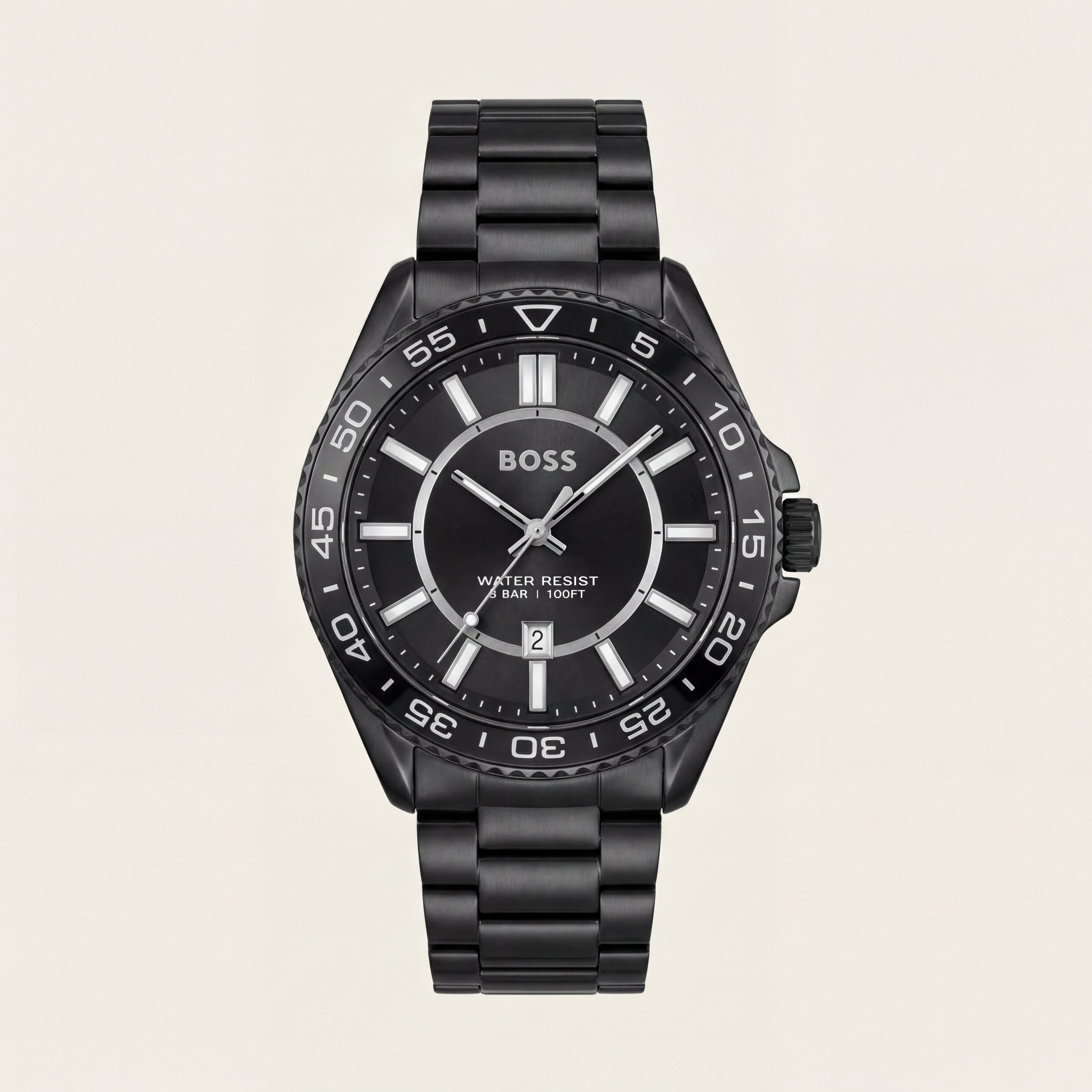 Premium Black Stainless Steel Watch Black Dial Sport Bezel Date Display All-Black Luxury Watch – Men
