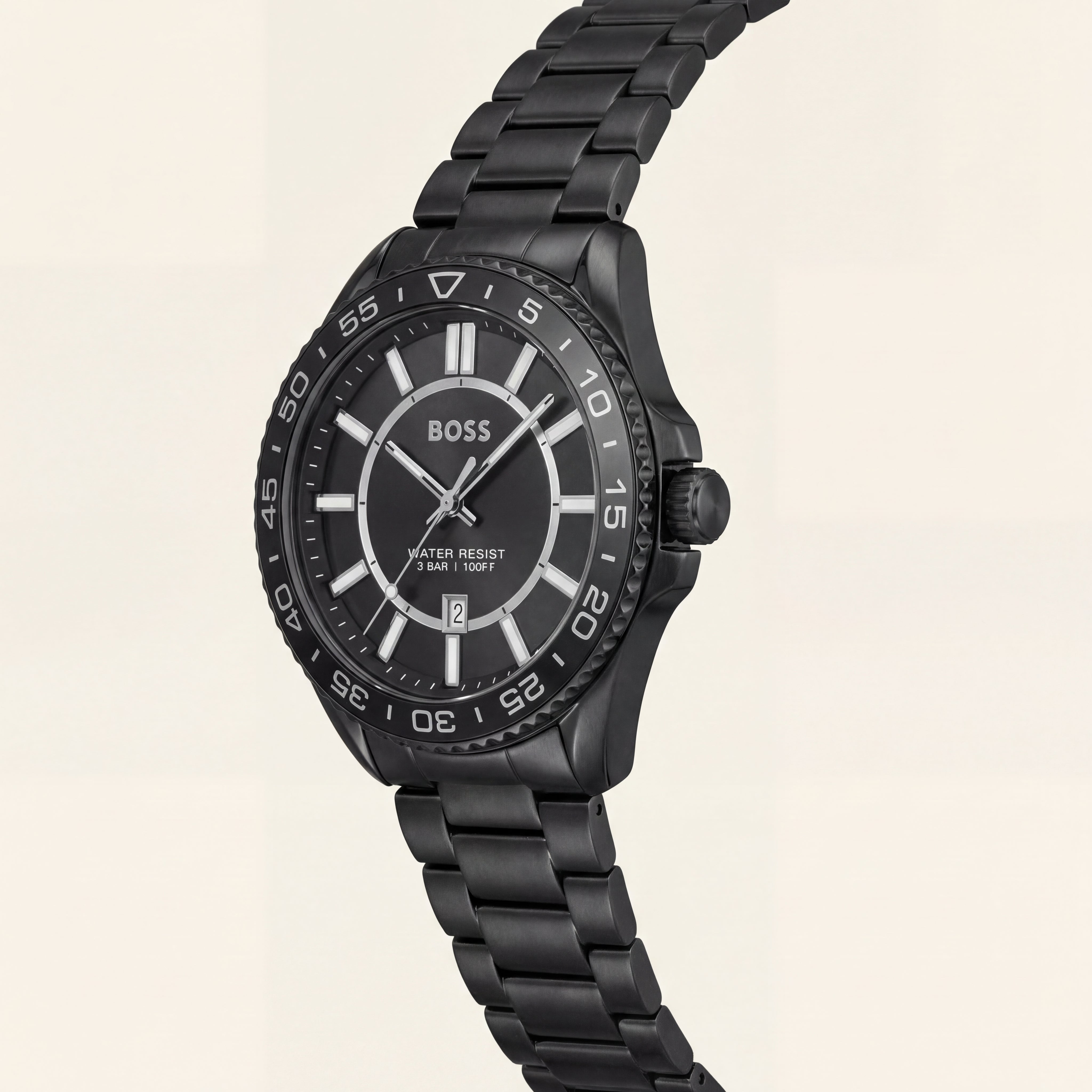 Premium Black Stainless Steel Watch Black Dial Sport Bezel Date Display All-Black Luxury Watch – Men