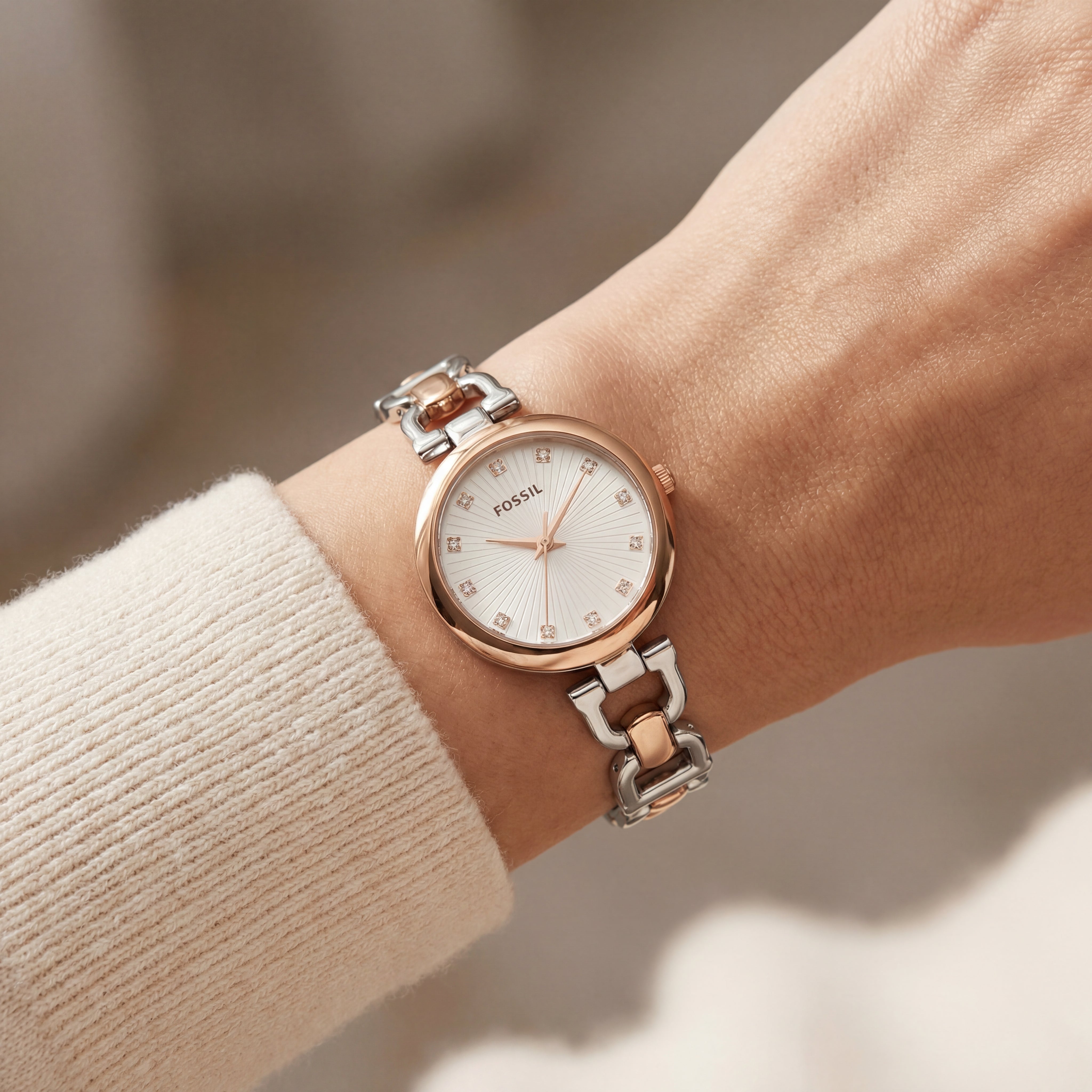 Rose Gold & Silver Luxury Bracelet Watch for Women