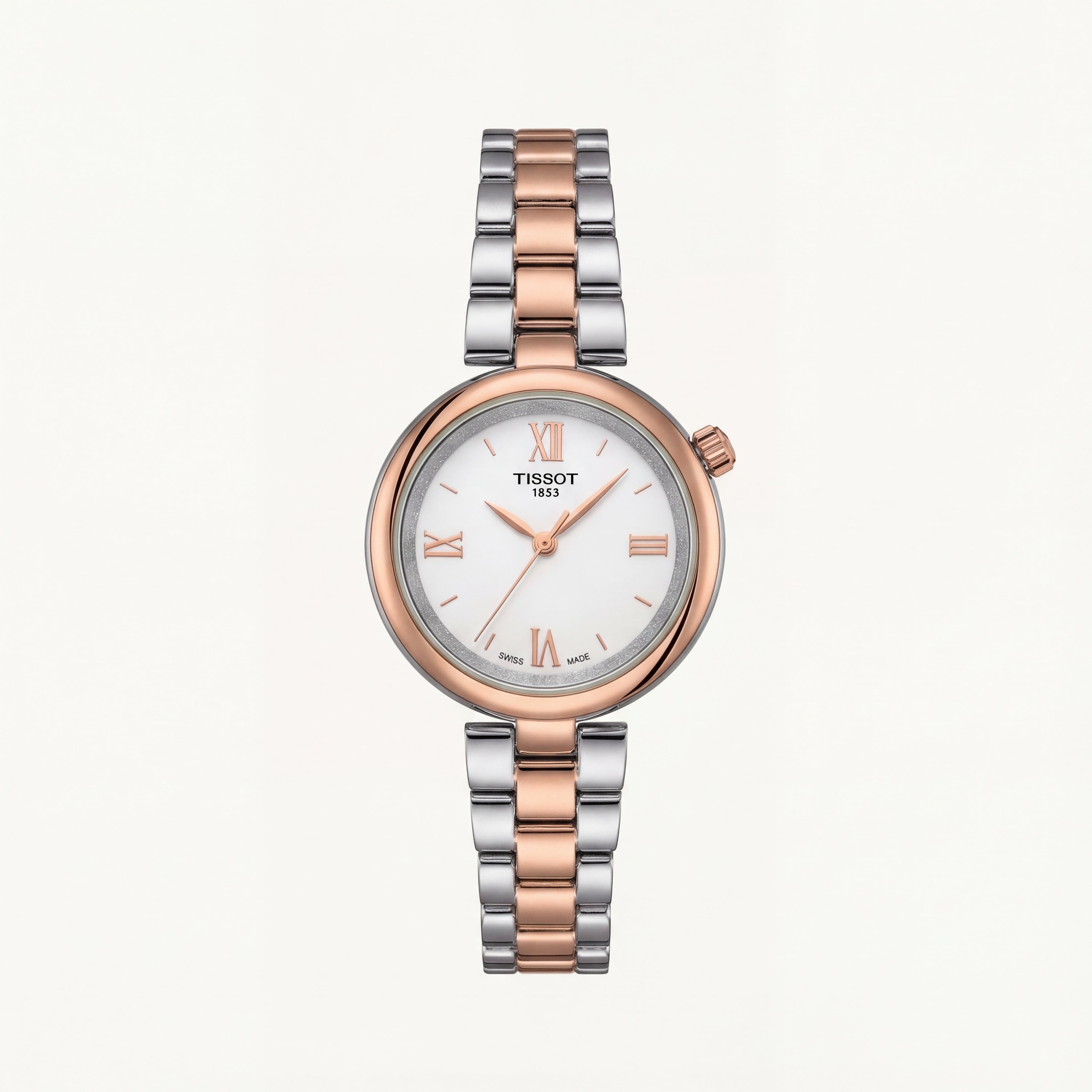 Two-Tone Steel & Rose Gold Roman Dial Elegant Bracelet Watch – Women