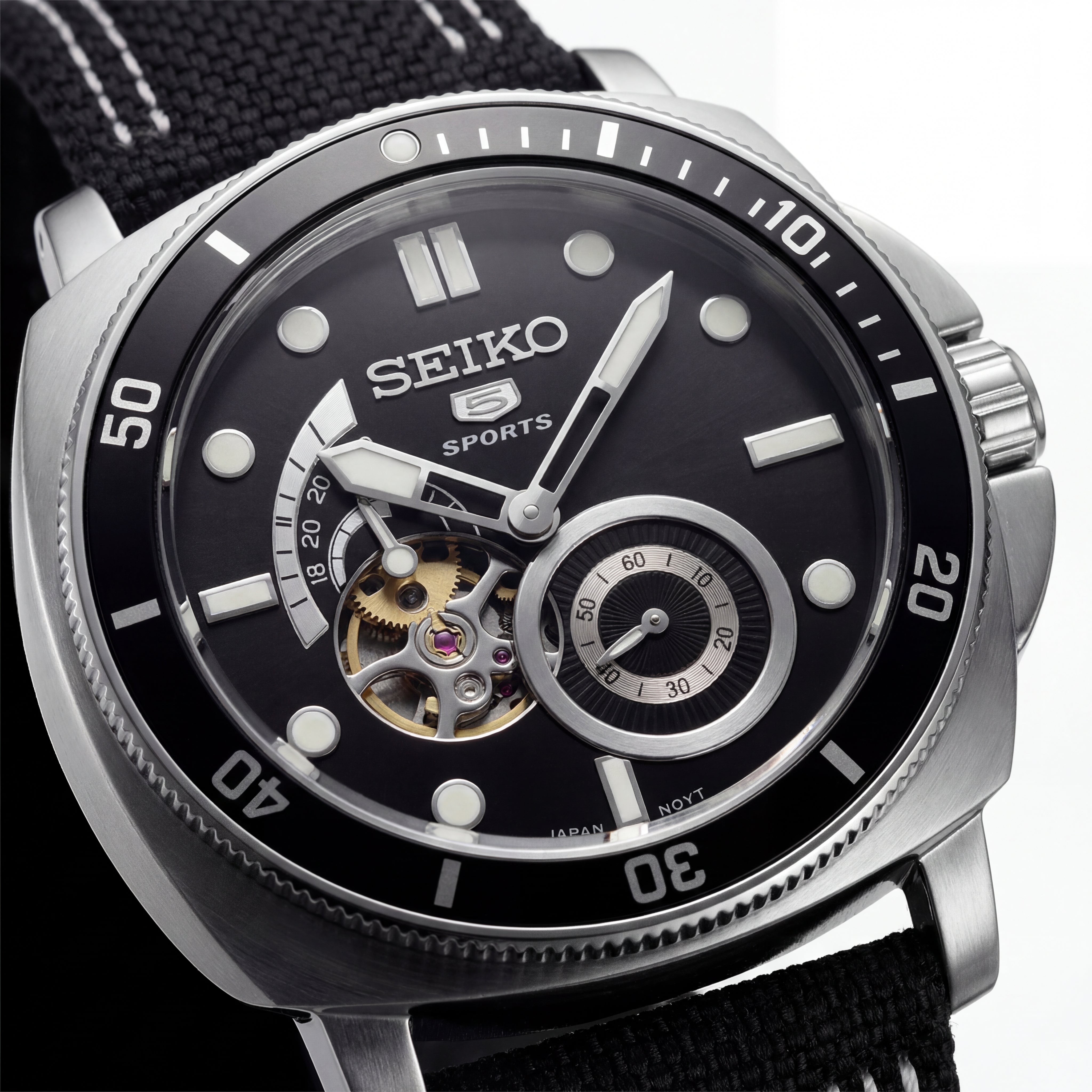 Premium Automatic Men’s Watch with Open Heart Dial & Black Strap