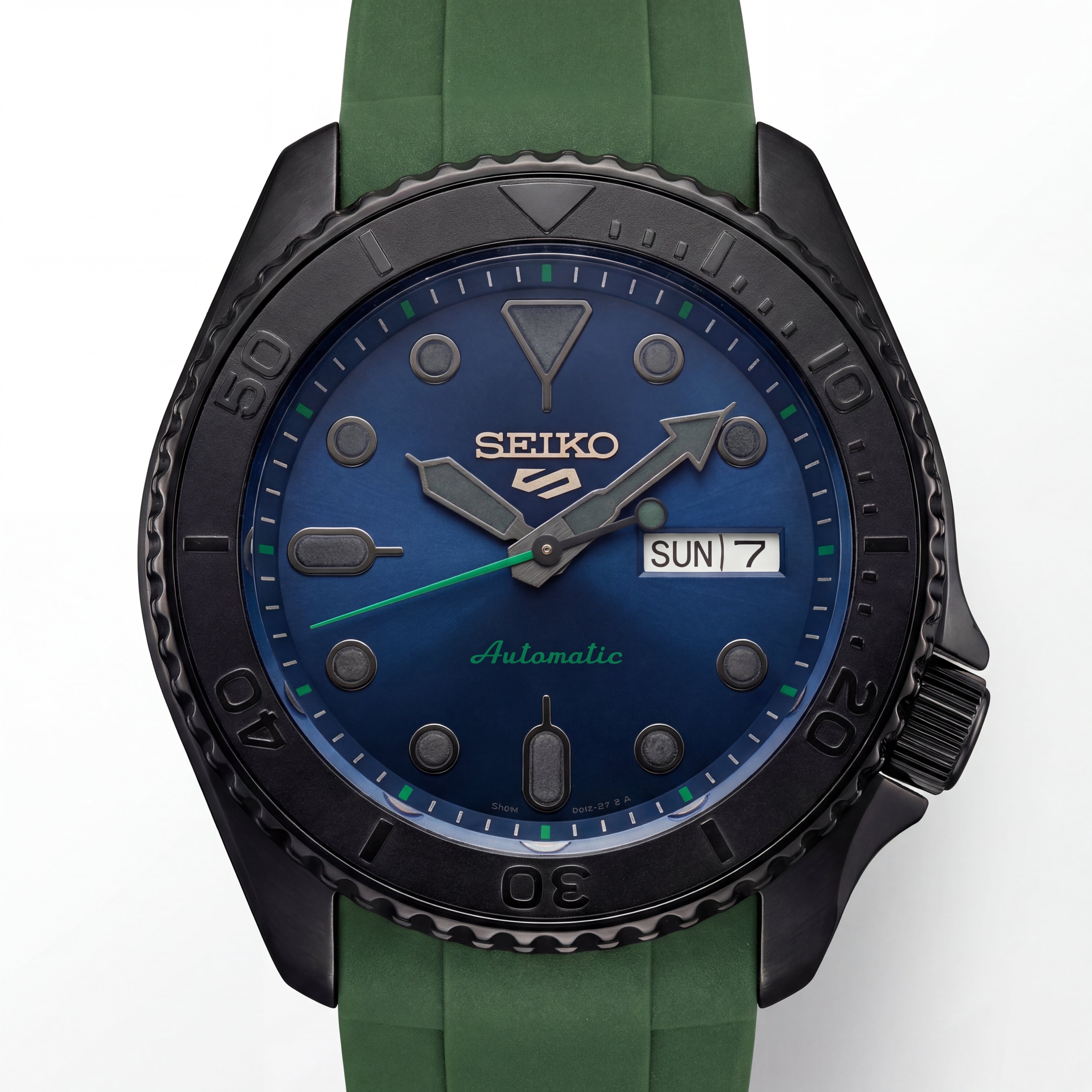 Black Automatic Dive Men’s Watch with Blue Dial & Green Strap